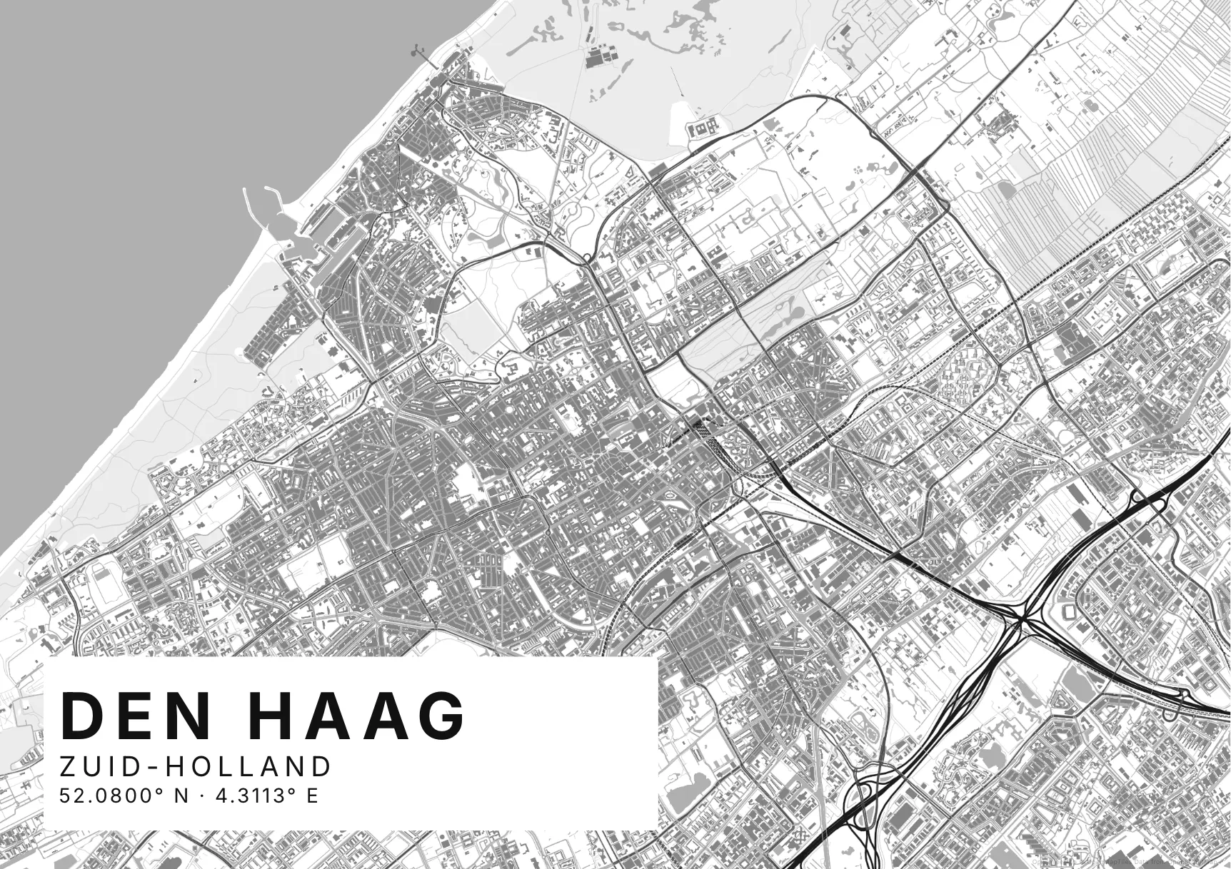 Kaartposter Den Haag in Helder stijl