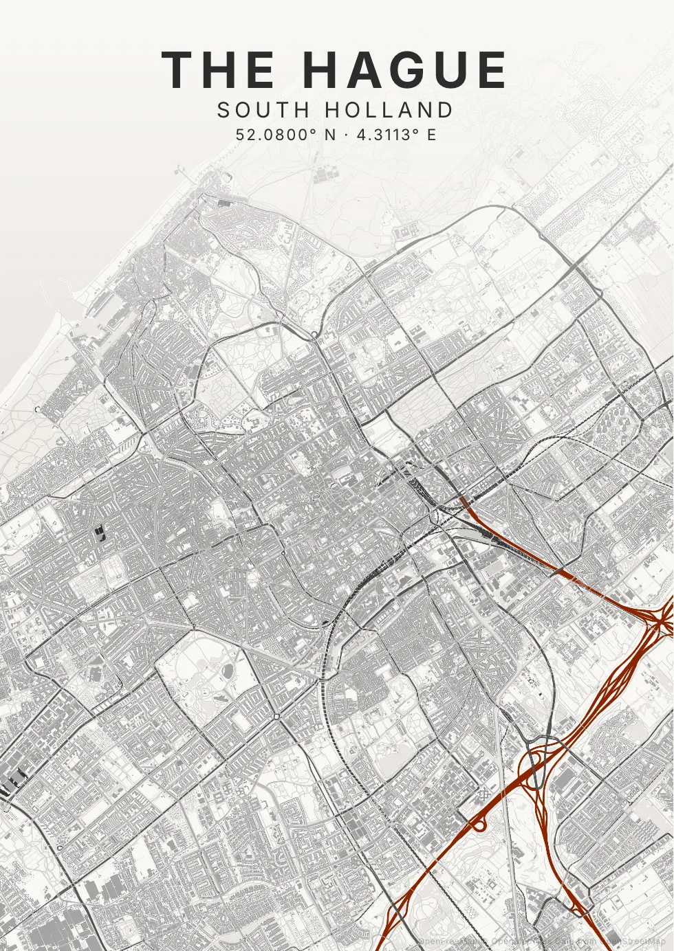 Kaartposter Den Haag in Inktwas stijl