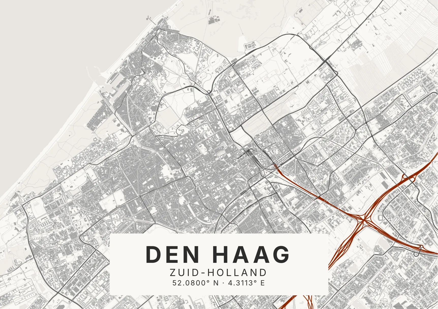 Kaartposter Den Haag in Inktwas stijl