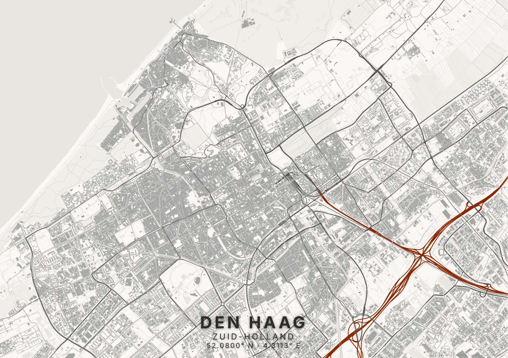 Kaartposter Den Haag in Inktwas stijl
