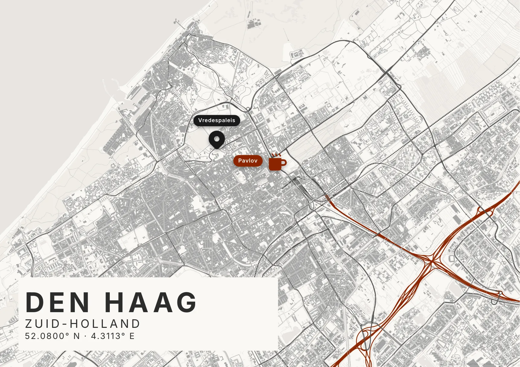 Kaartposter Den Haag in Inktwas stijl