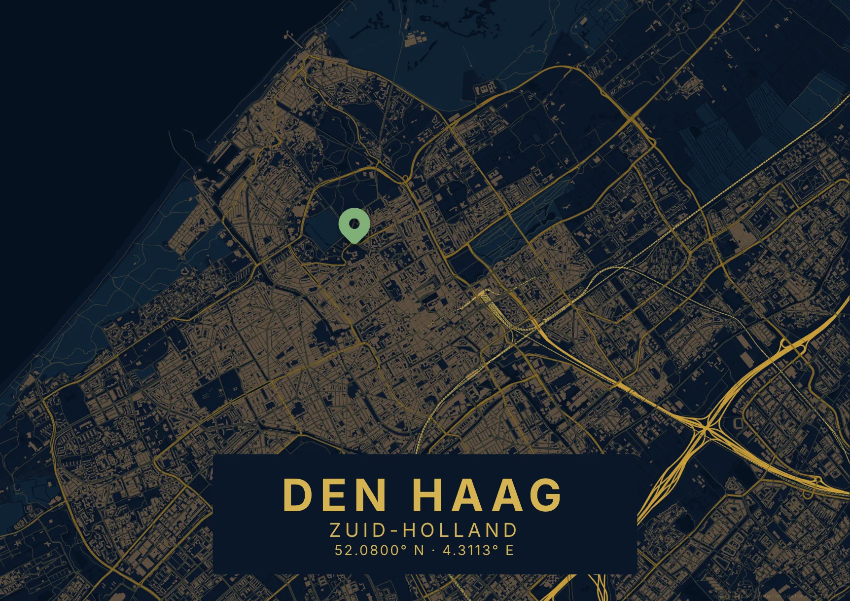 Kaartposter Den Haag in Nachtblauw stijl