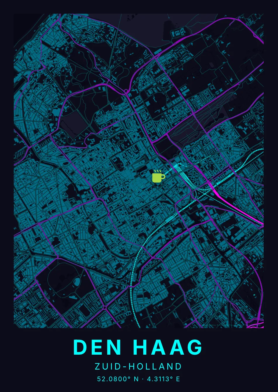 Kaartposter Den Haag in Neon stijl