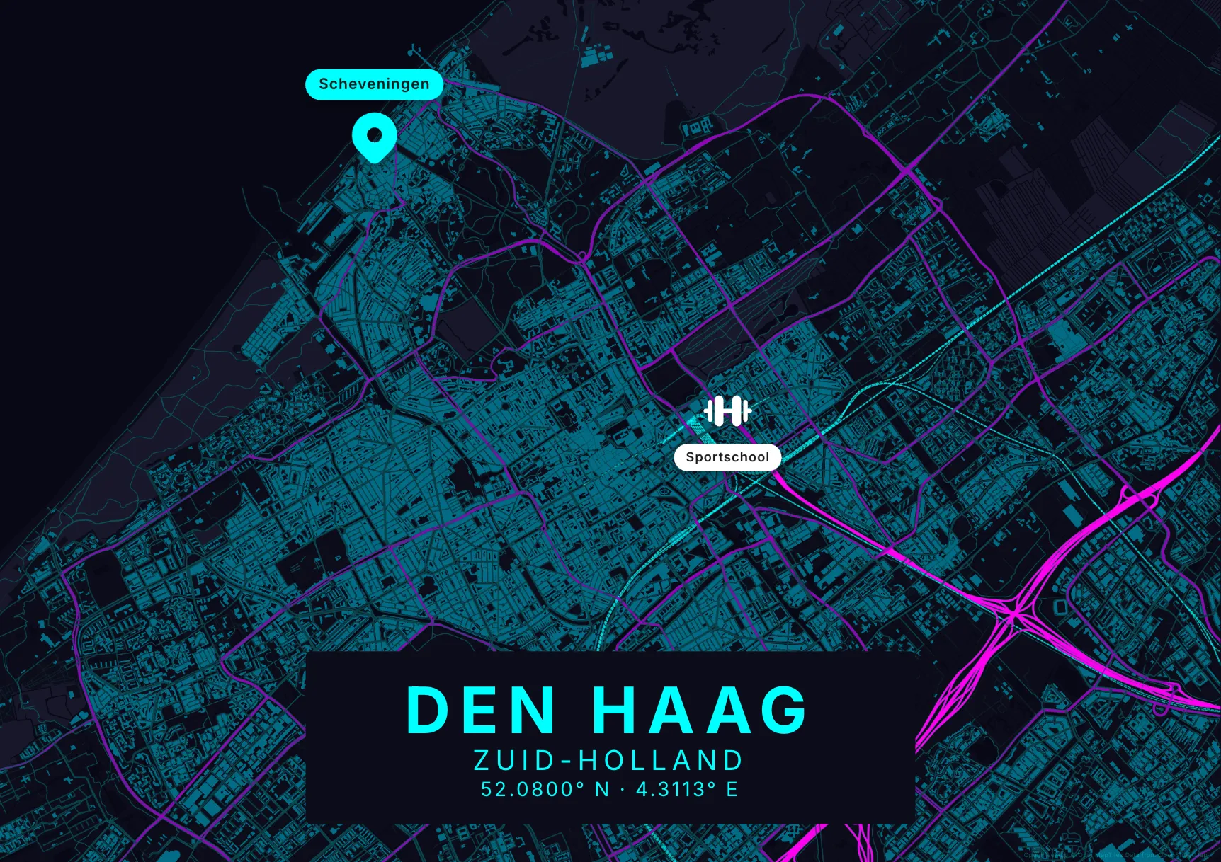 Kaartposter Den Haag in Neon stijl
