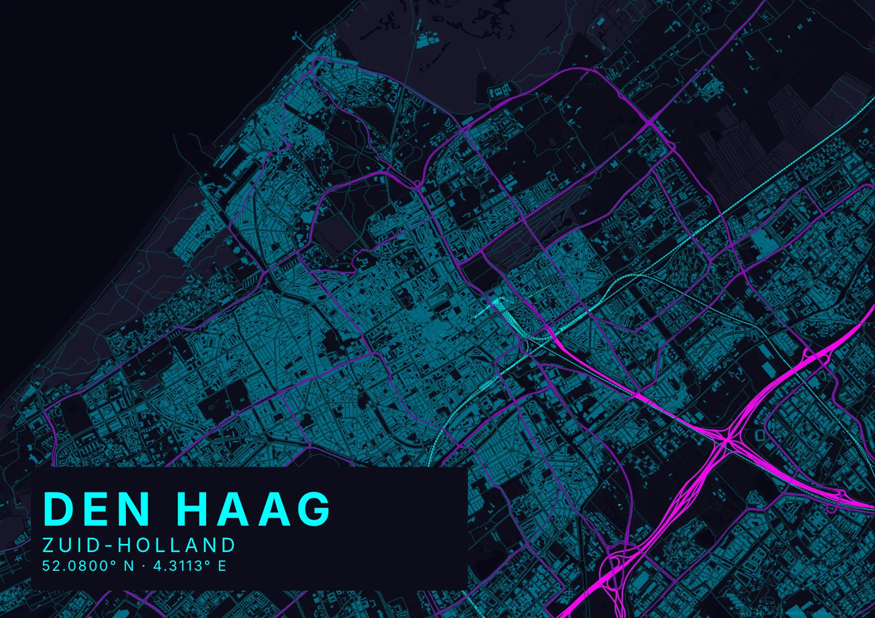 Kaartposter Den Haag in Neon stijl