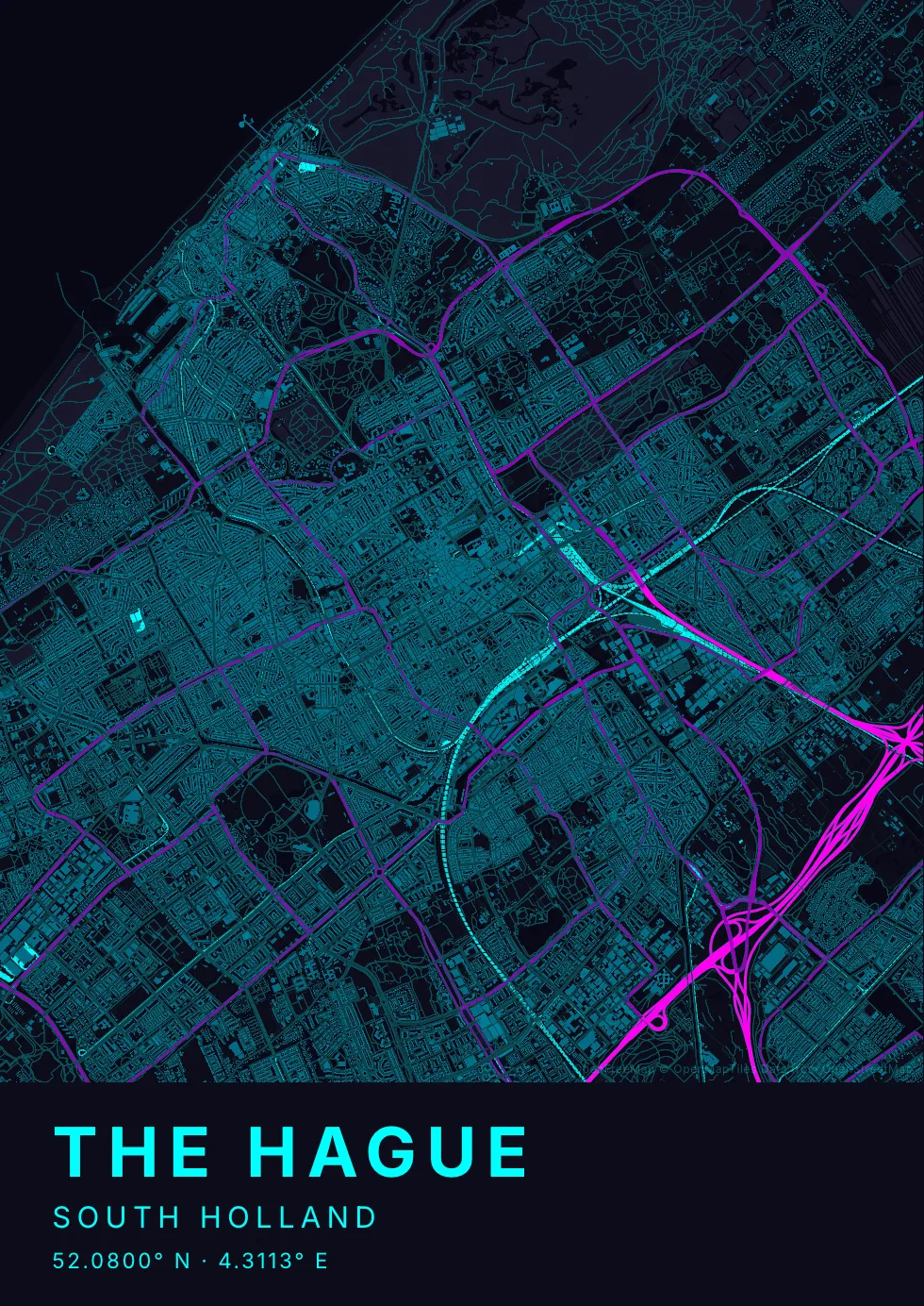 Kaartposter Den Haag in Neon stijl