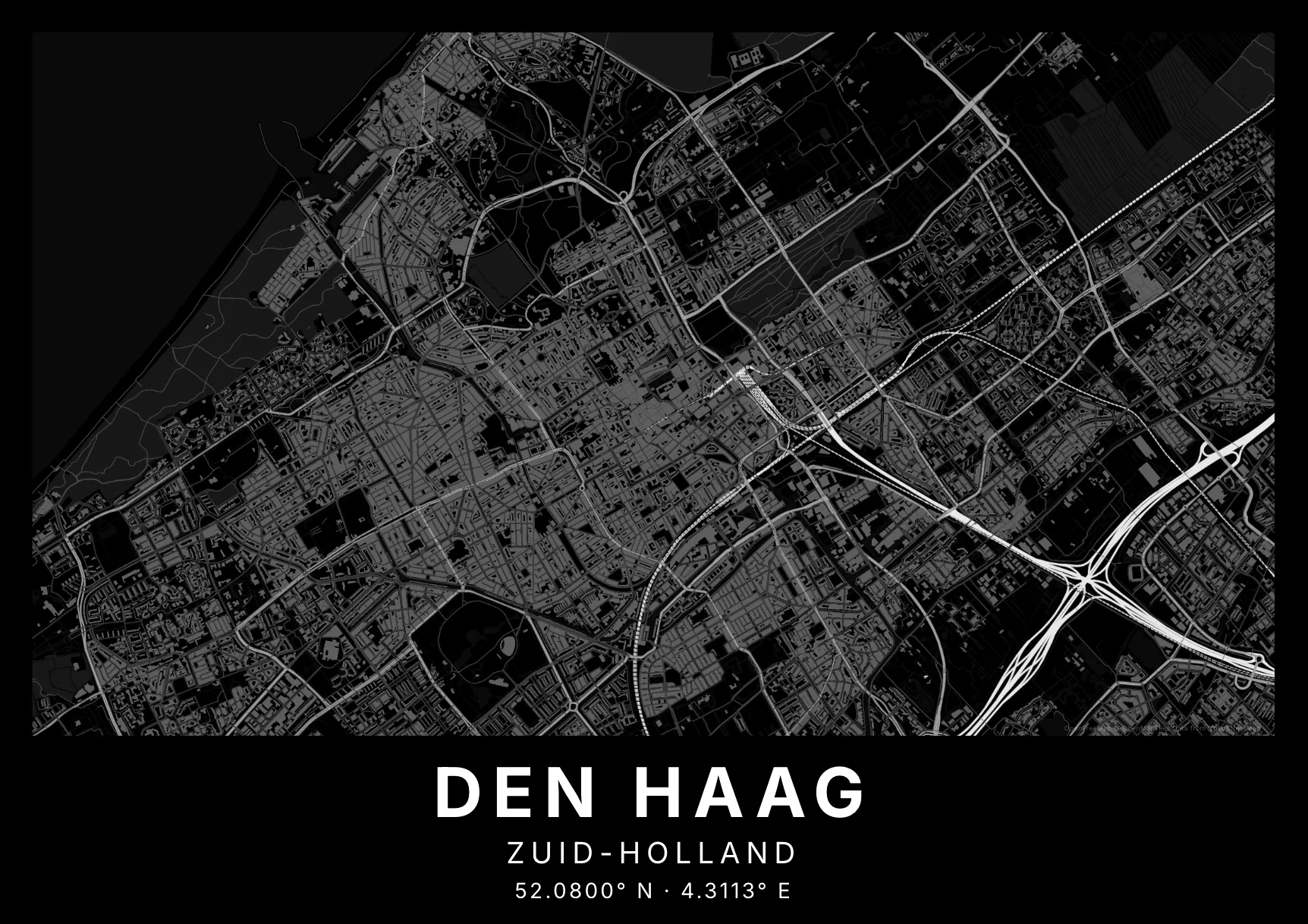 Nachtzwart liggende poster stijl