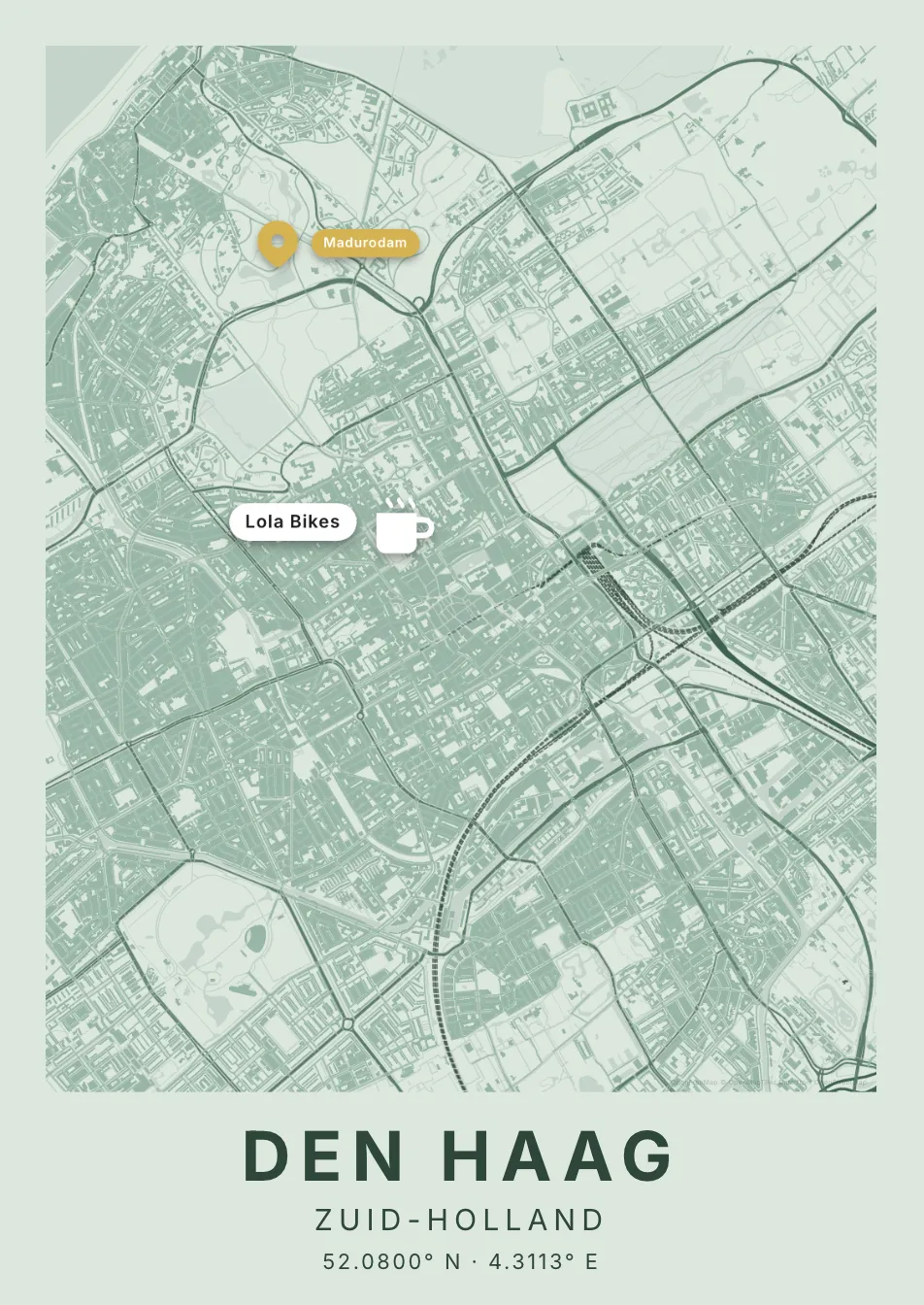 Kaartposter Den Haag in Salie stijl