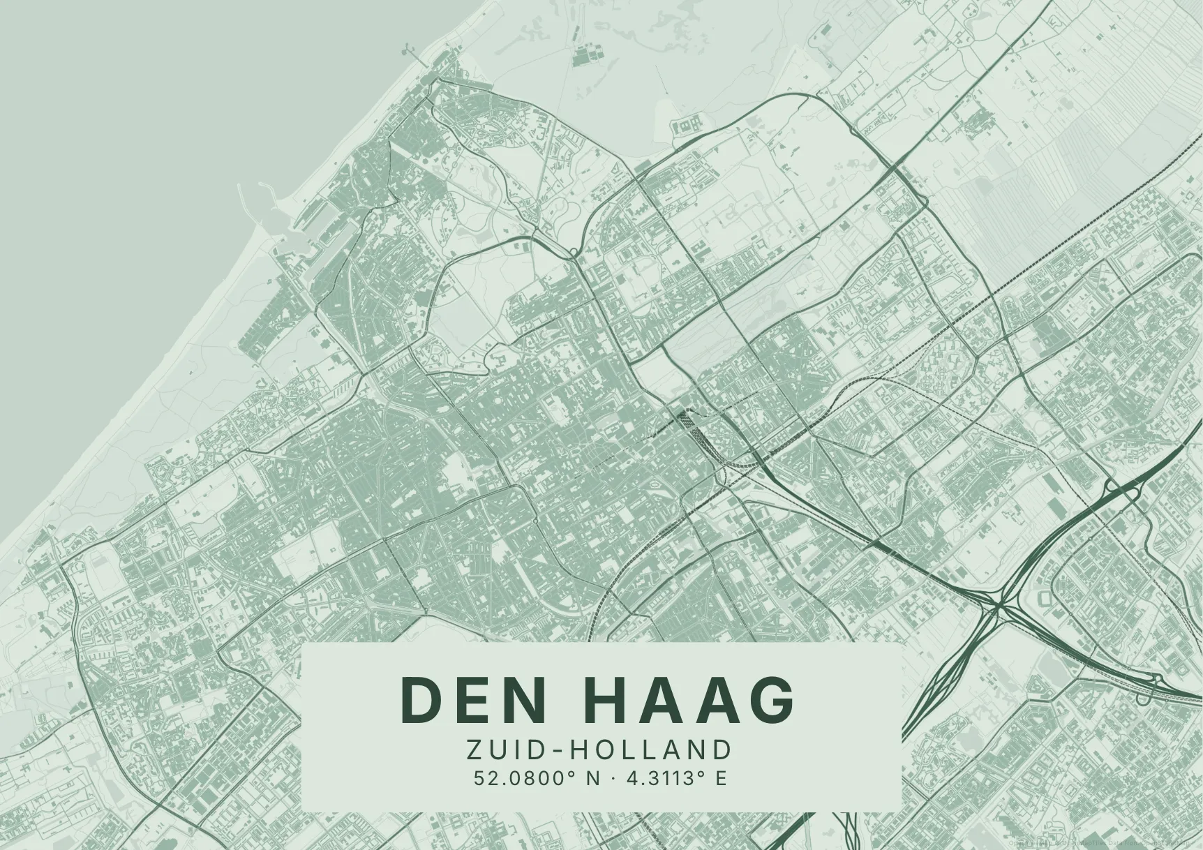Kaartposter Den Haag in Salie stijl