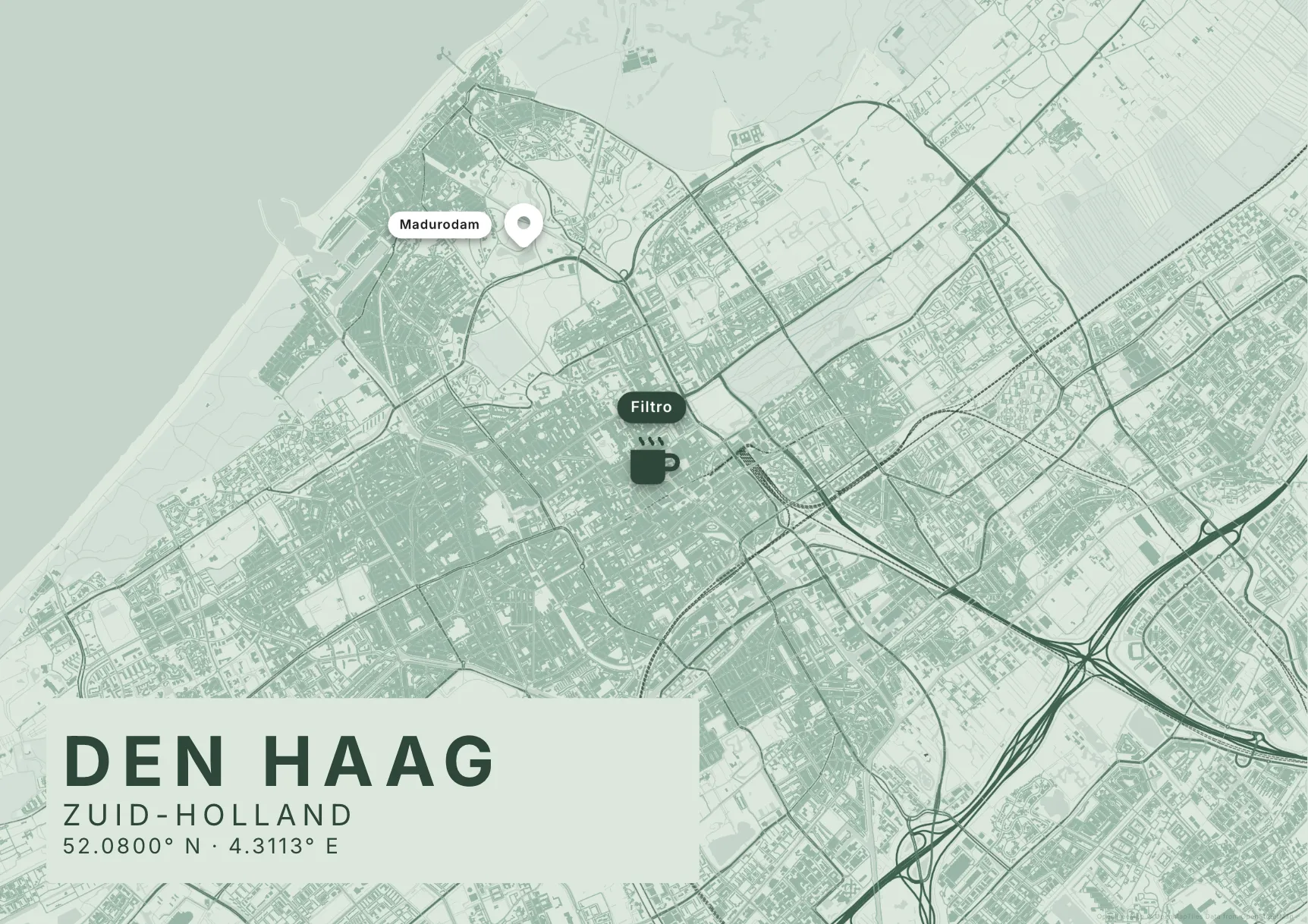 Kaartposter Den Haag in Salie stijl