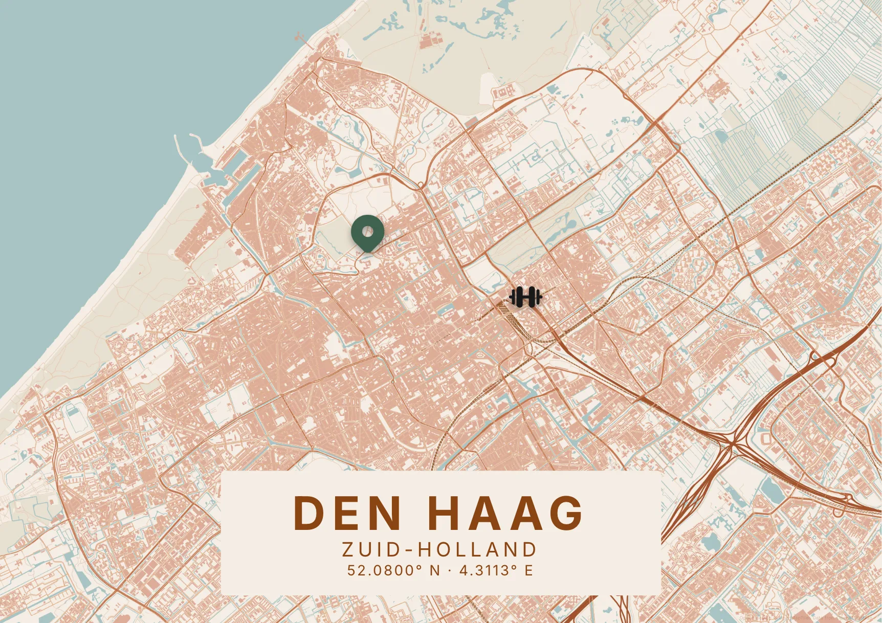 Kaartposter Den Haag in Klei stijl