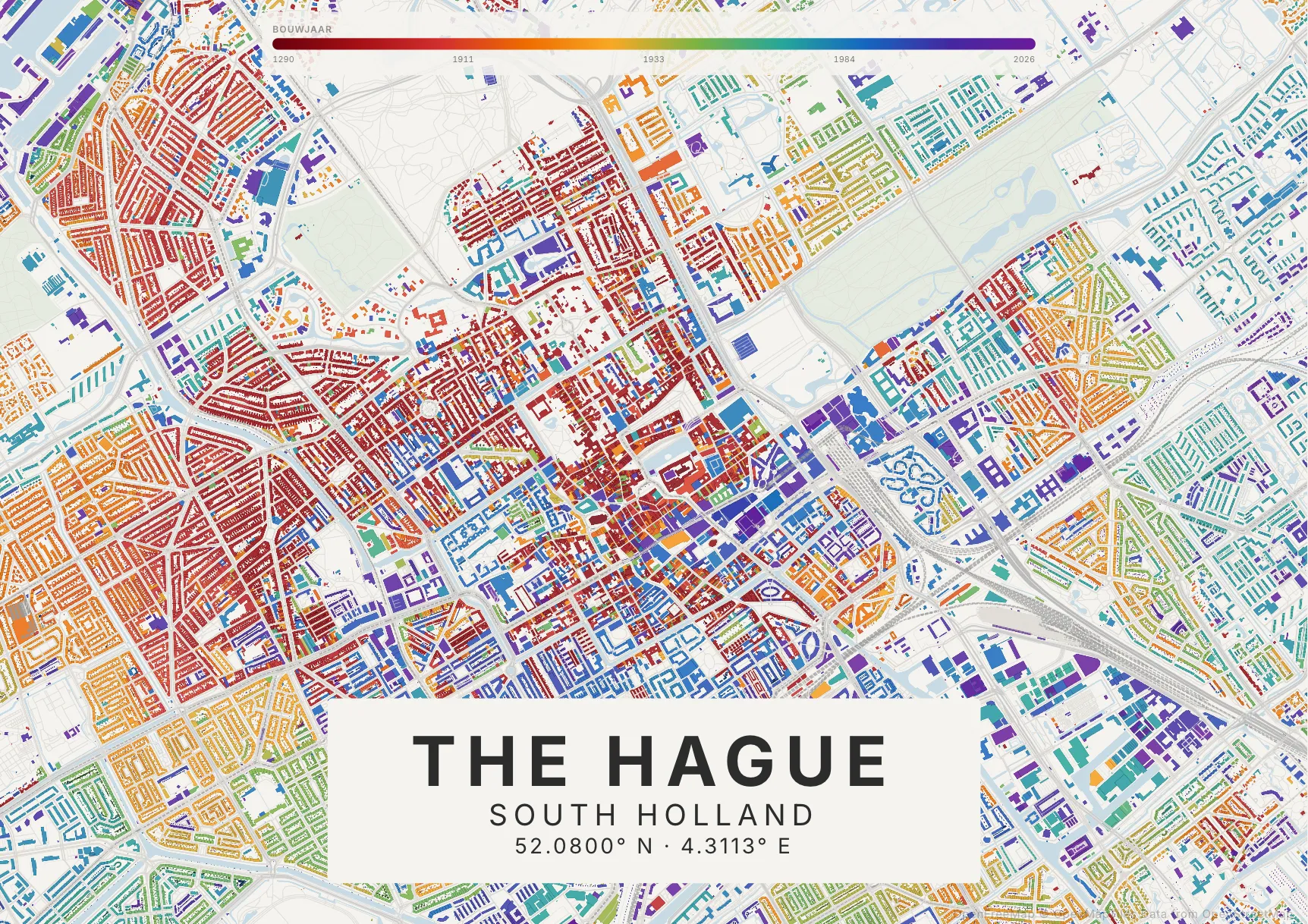 Kaartposter Den Haag in Tijdlaag stijl