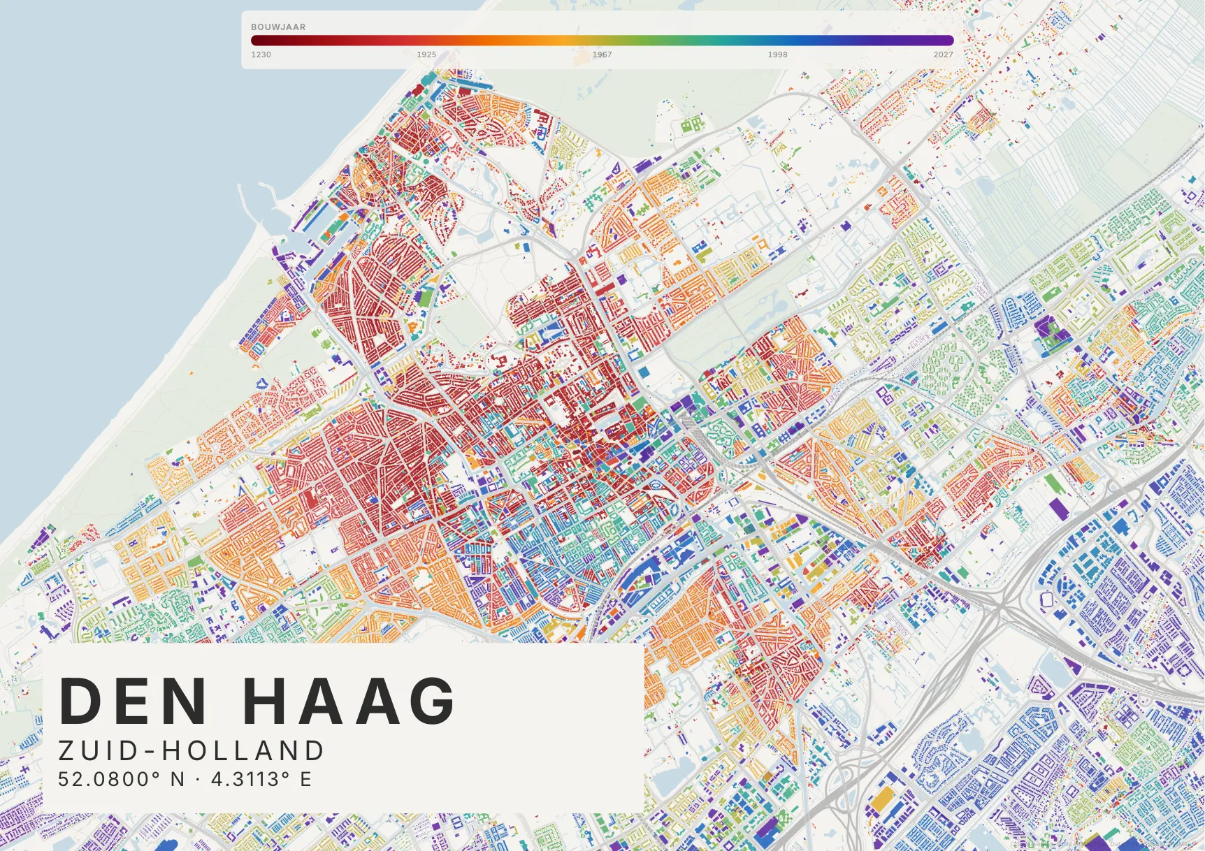 Kaartposter Den Haag in Tijdlaag stijl