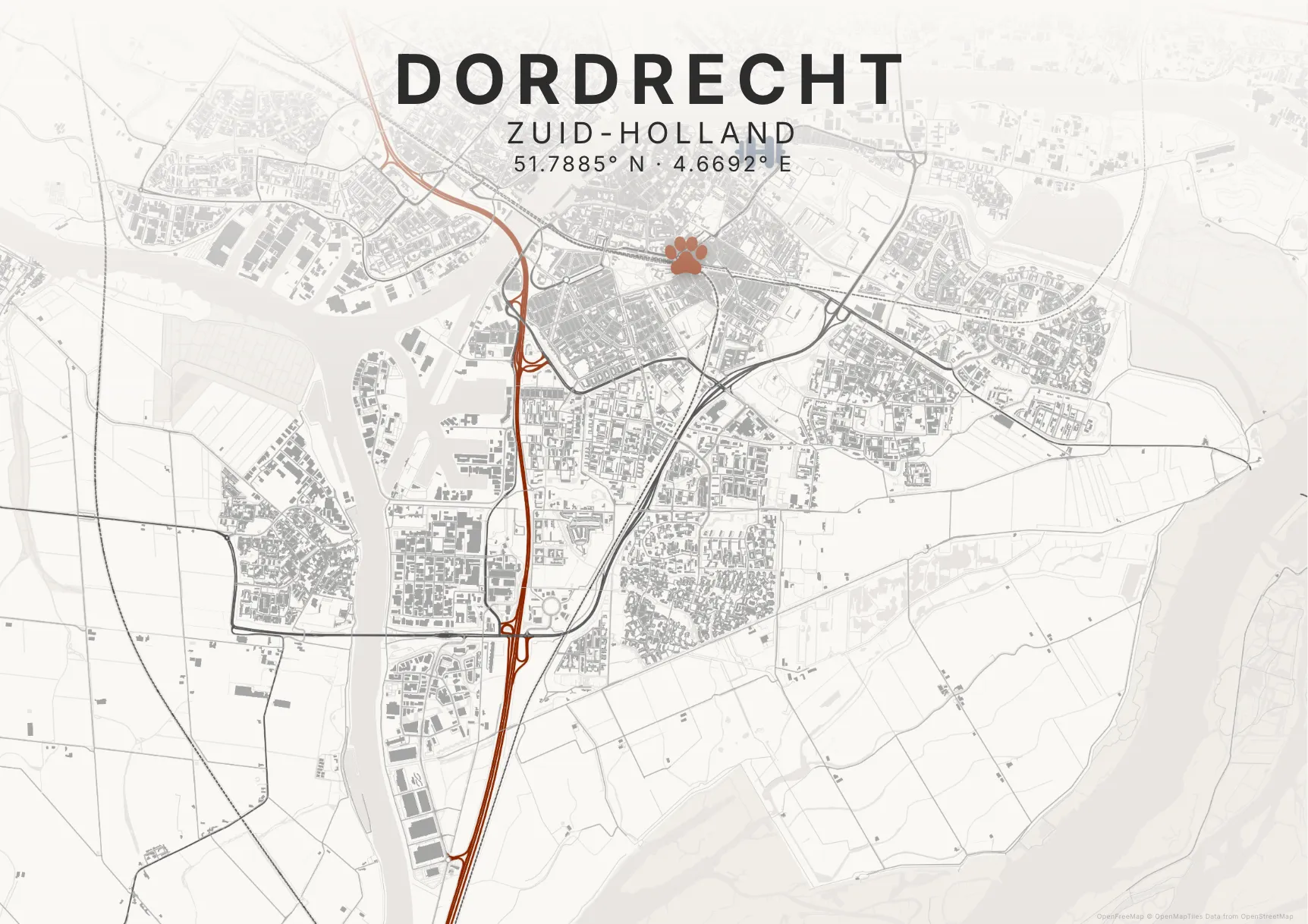 Kaartposter Dordrecht in Inktwas stijl
