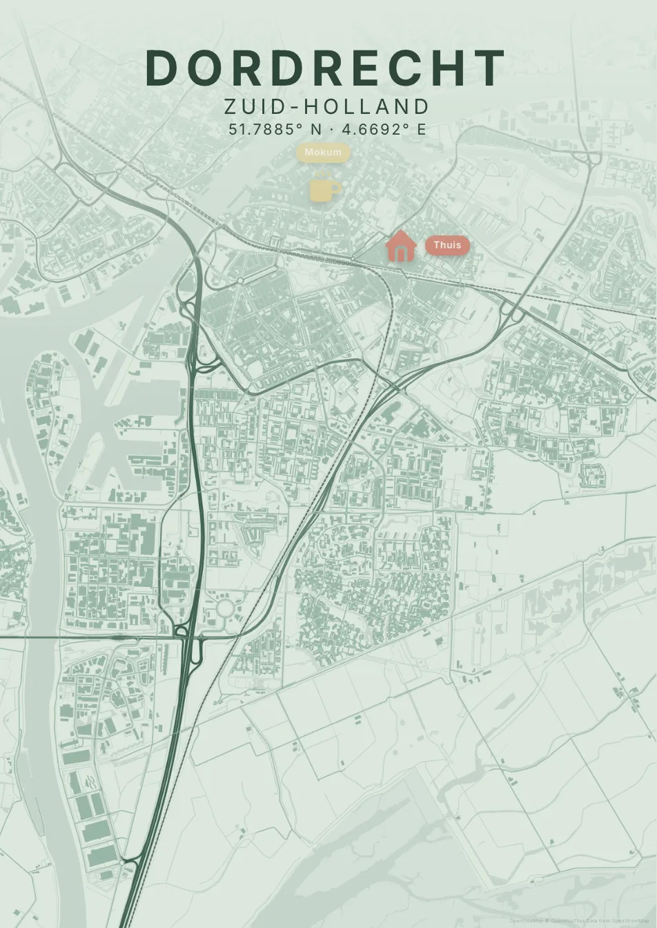 Kaartposter Dordrecht in Salie stijl