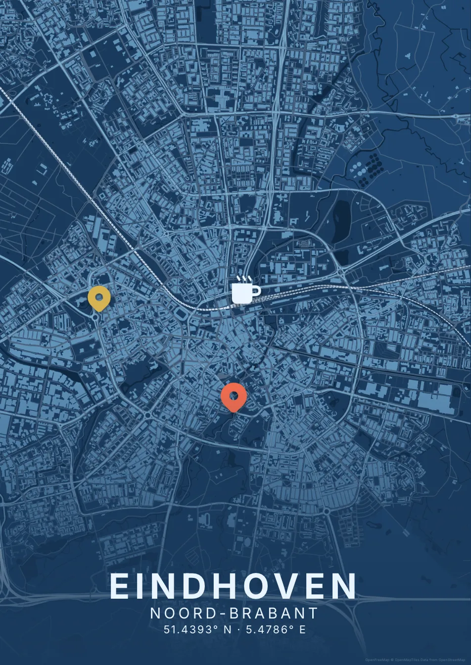 Kaartposter Eindhoven in Blauwdruk stijl