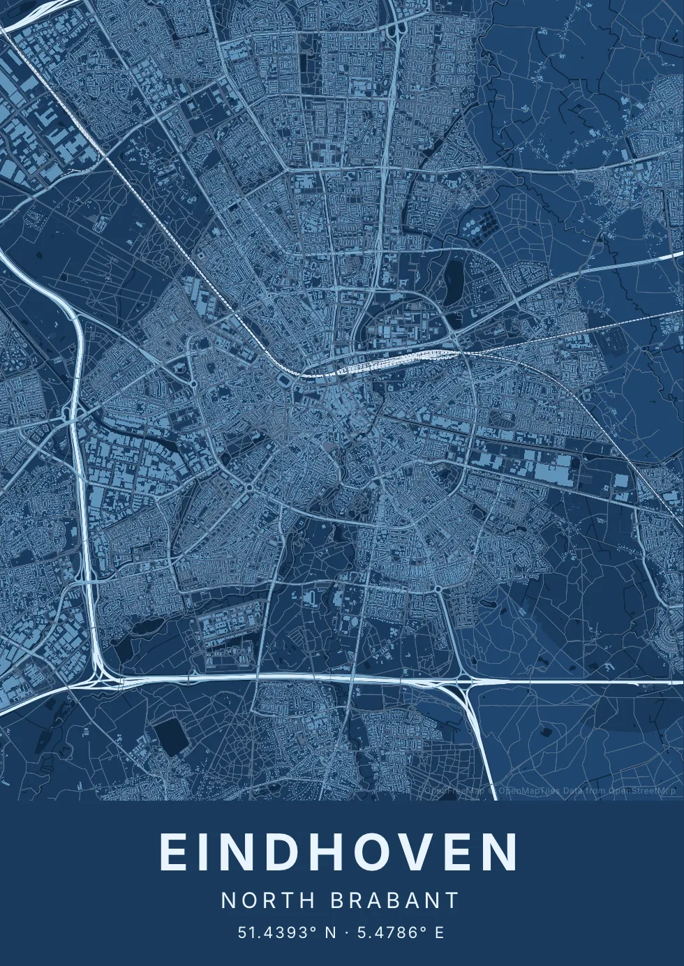 Eindhoven in Blauwdruk stijl