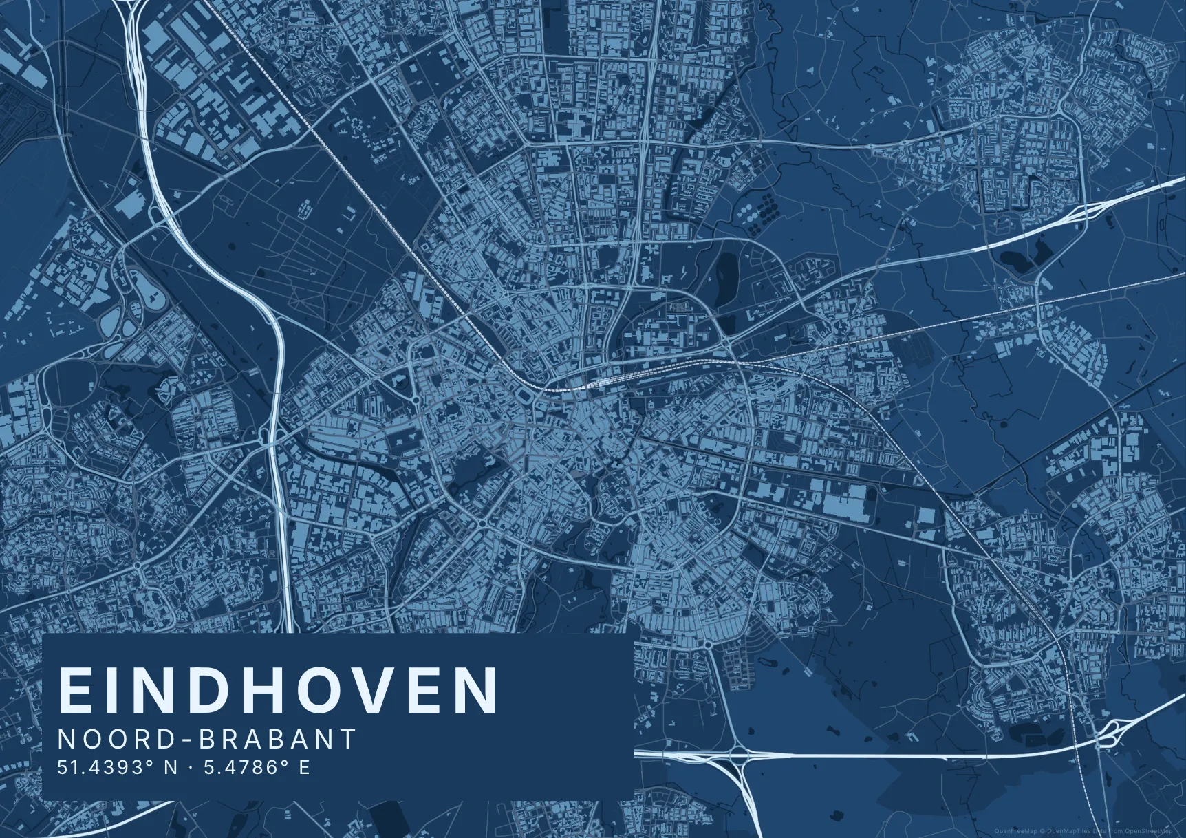 Kaartposter Eindhoven in Blauwdruk stijl