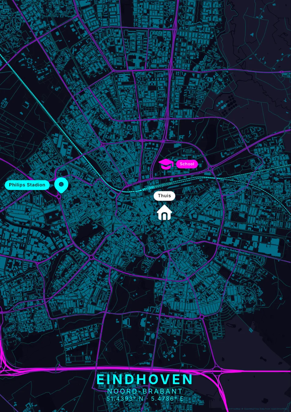Kaartposter Eindhoven in Neon stijl