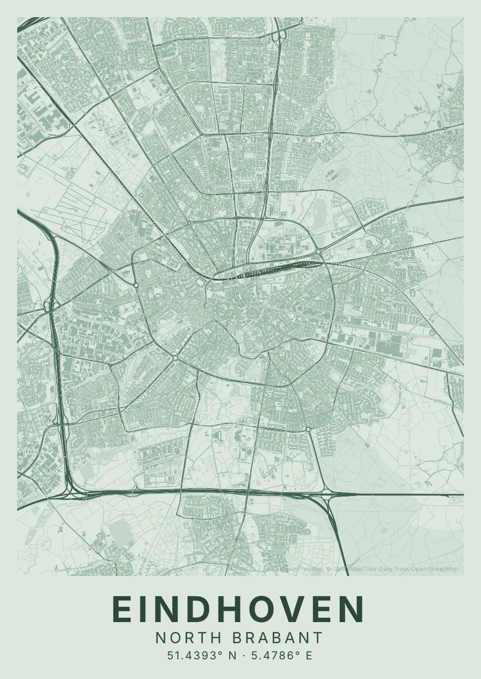 Kaartposter Eindhoven in Salie stijl