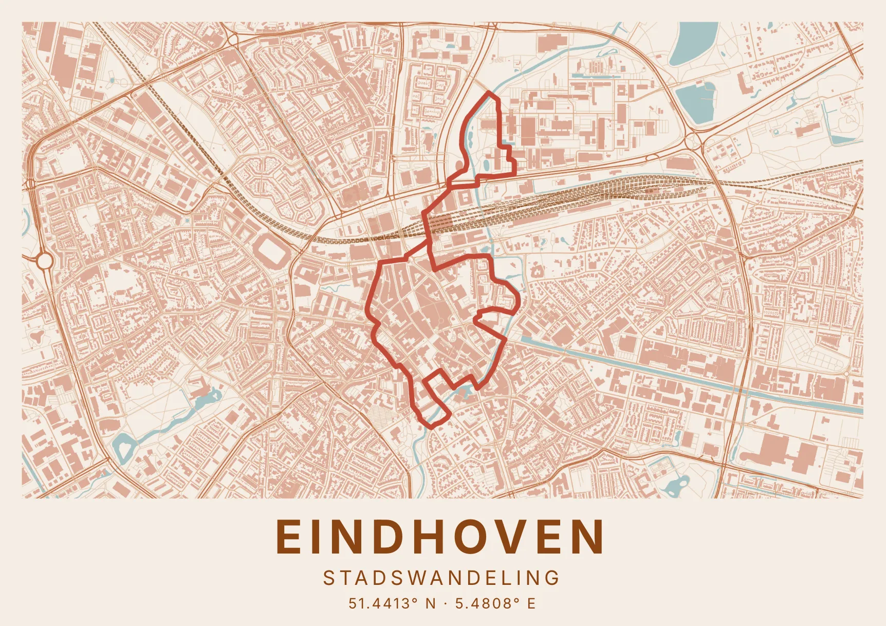 Kaartposter Eindhoven in Klei stijl