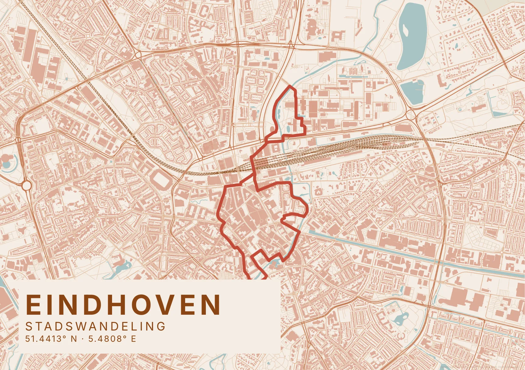 Kaartposter Eindhoven in Klei stijl