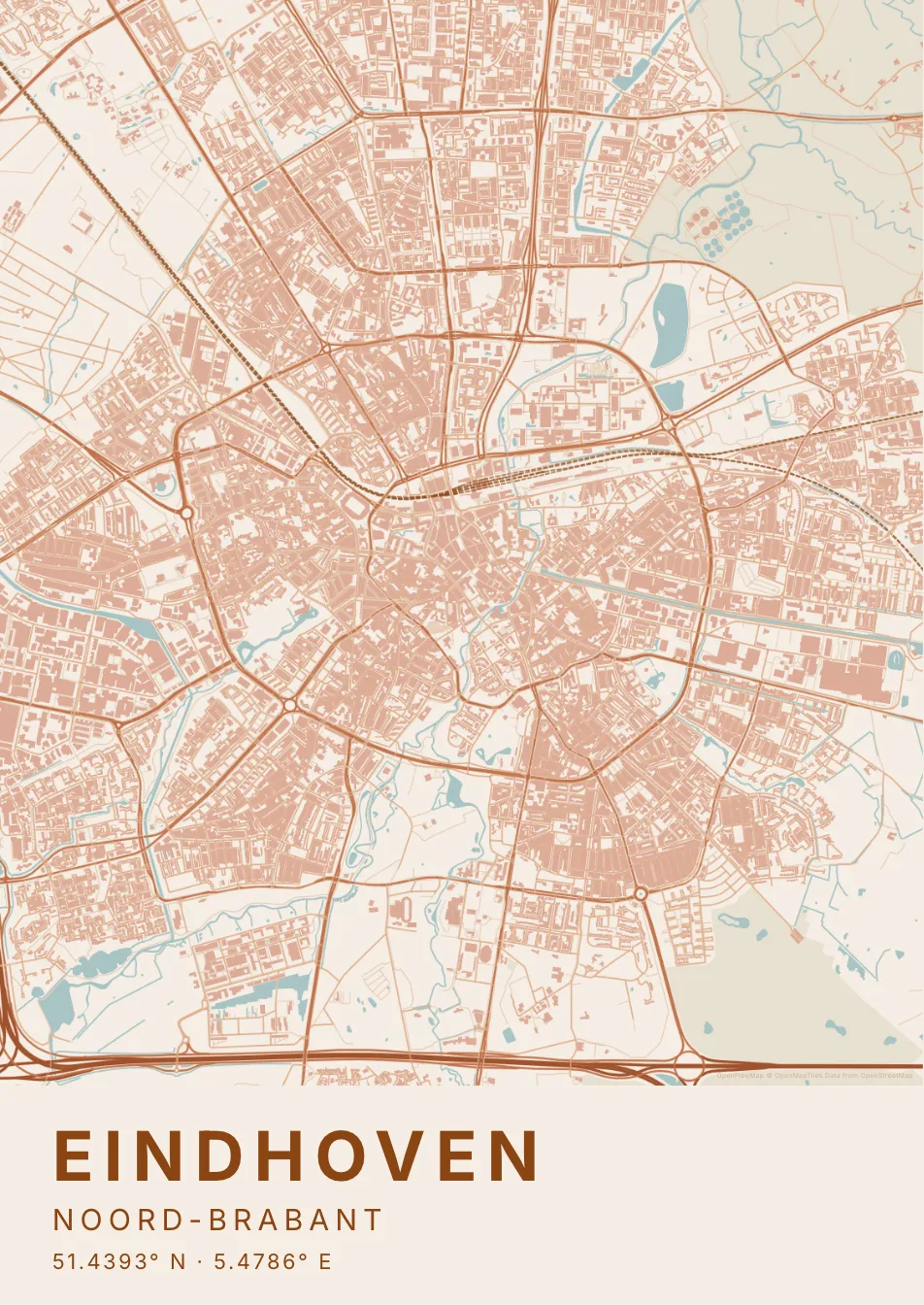 Kaartposter Eindhoven in Klei stijl