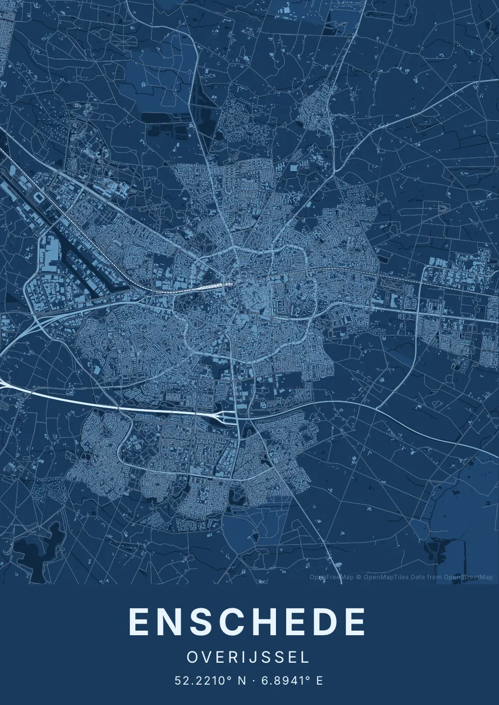 Enschede in Blauwdruk stijl