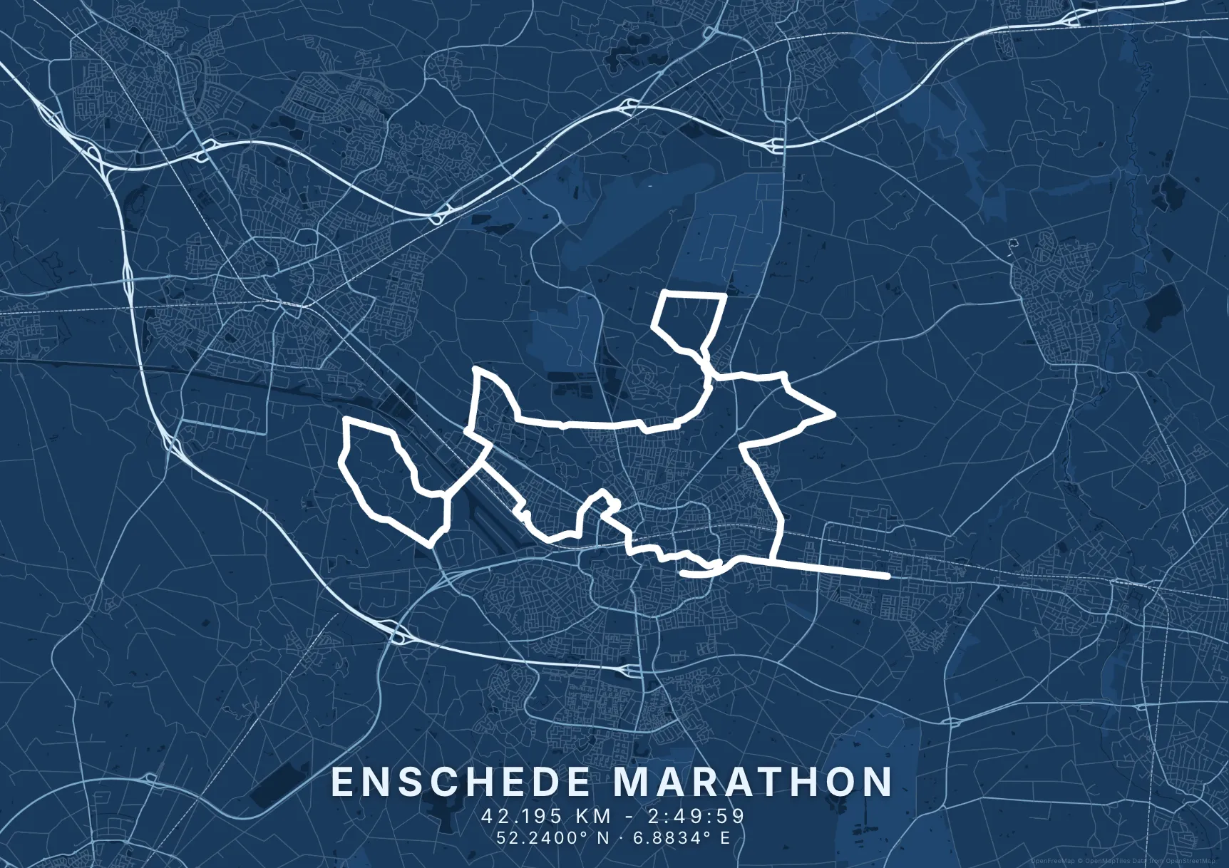 Kaartposter Enschede in Blauwdruk stijl