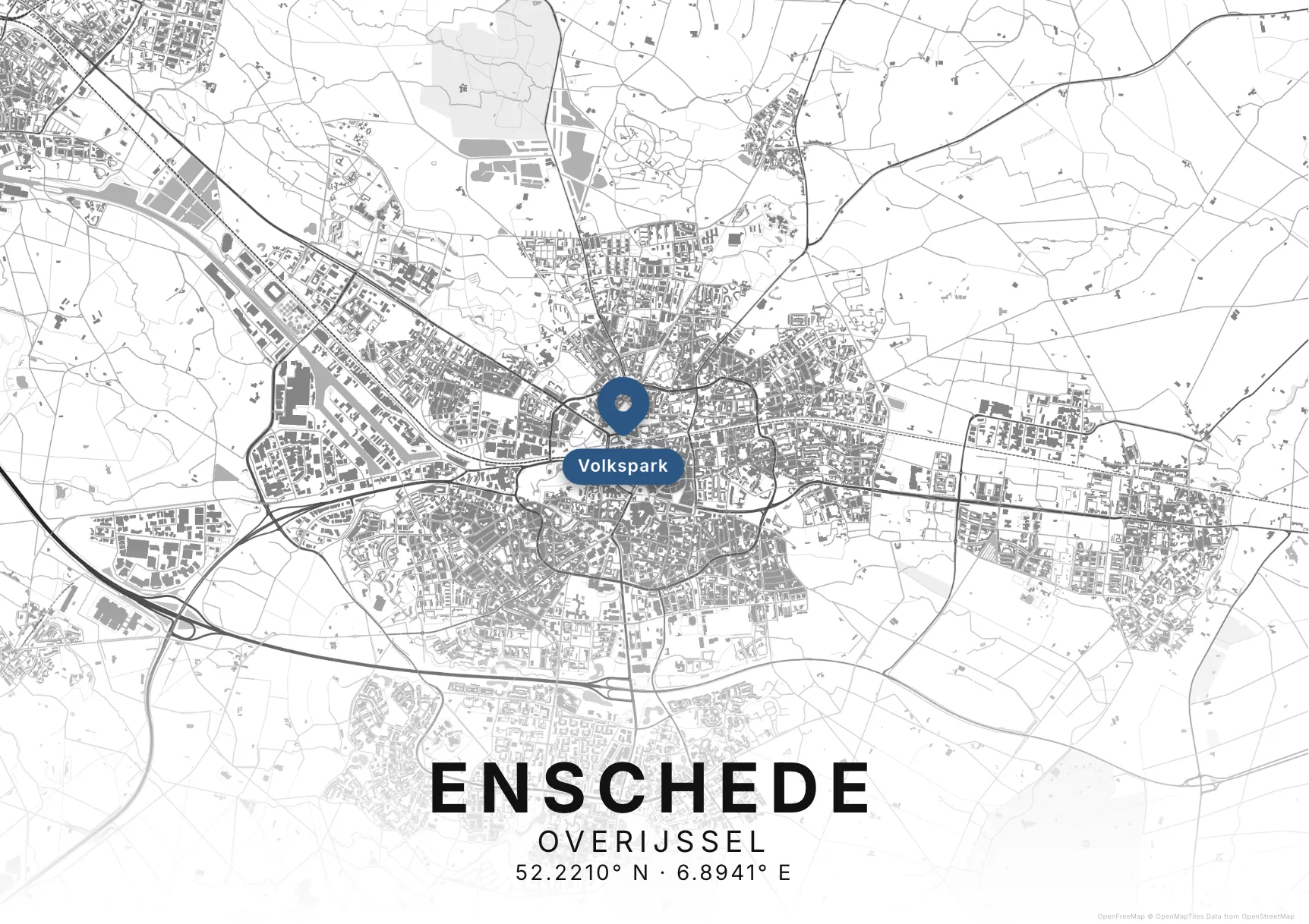 Kaartposter Enschede in Helder stijl