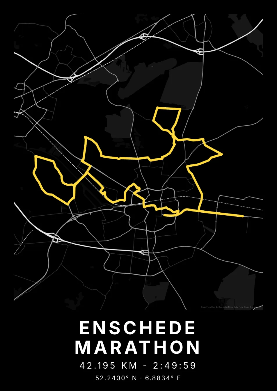 Kaartposter Enschede in Nachtzwart stijl