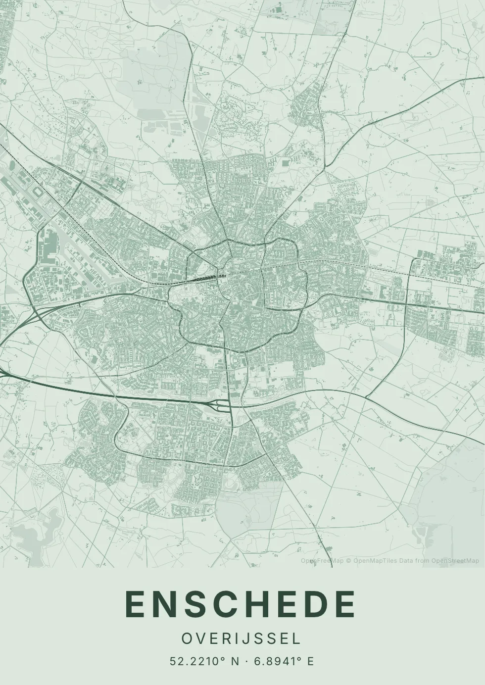 Kaartposter Enschede in Salie stijl