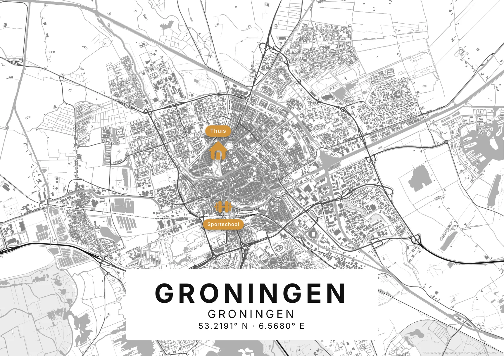 Kaartposter Groningen in Helder stijl