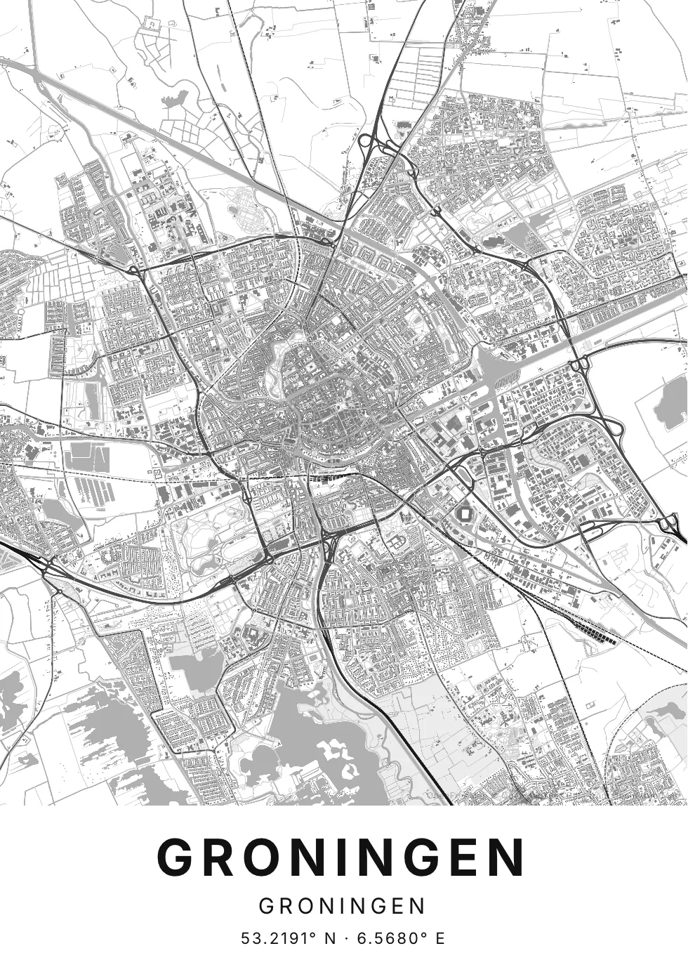 Kaartposter van Groningen in Helder stijl