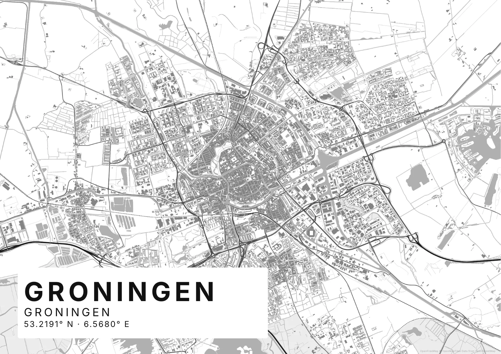 Kaartposter Groningen in Helder stijl