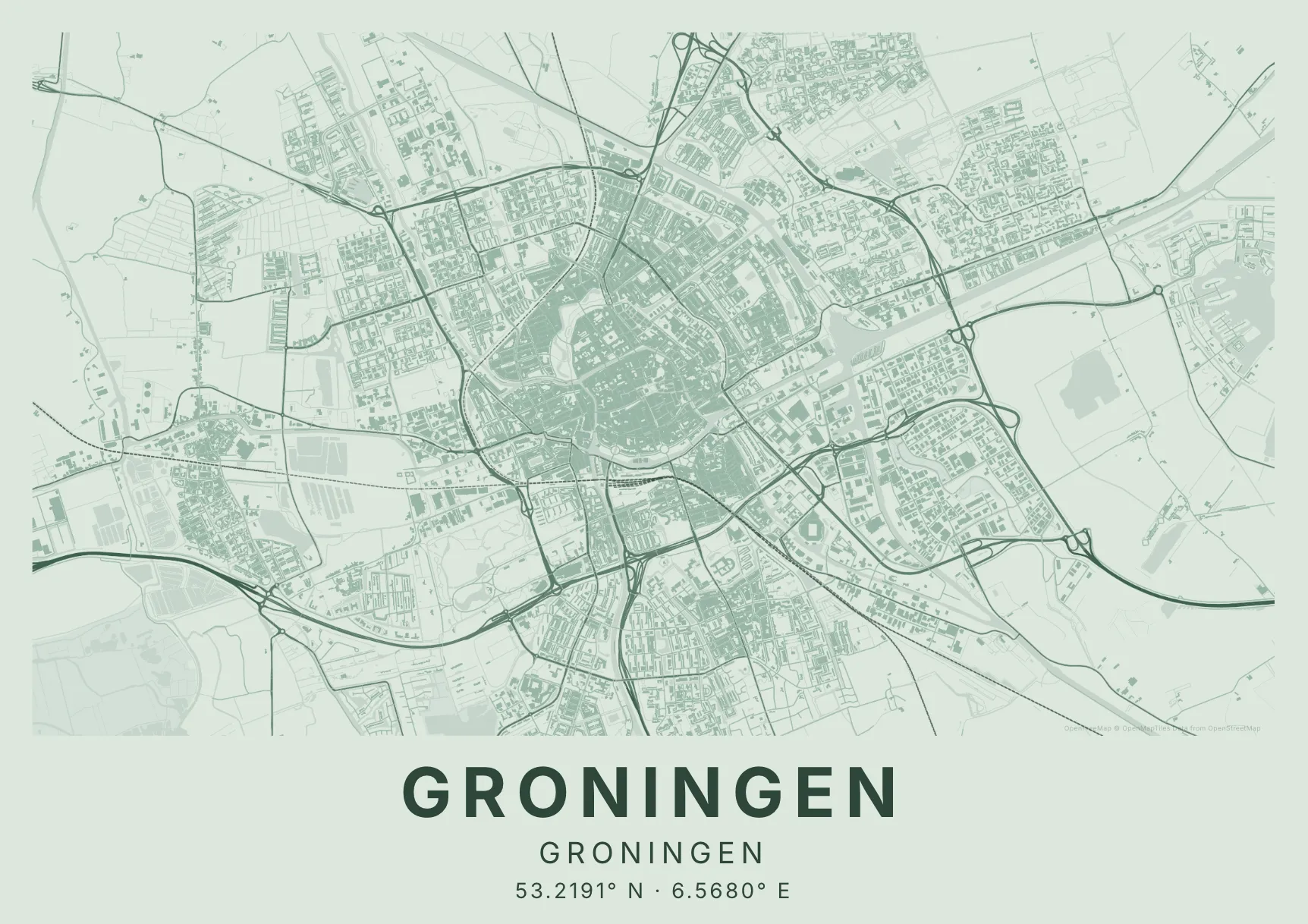 Kaartposter Groningen in Salie stijl
