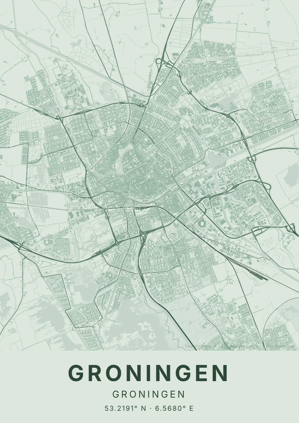 Groningen kaartposter in Salie stijl