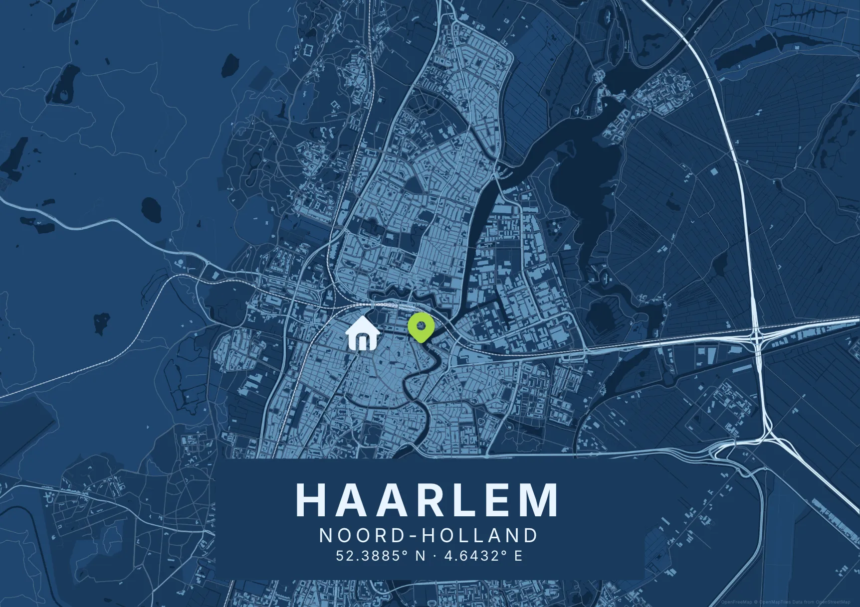 Kaartposter Haarlem in Blauwdruk stijl, liggend