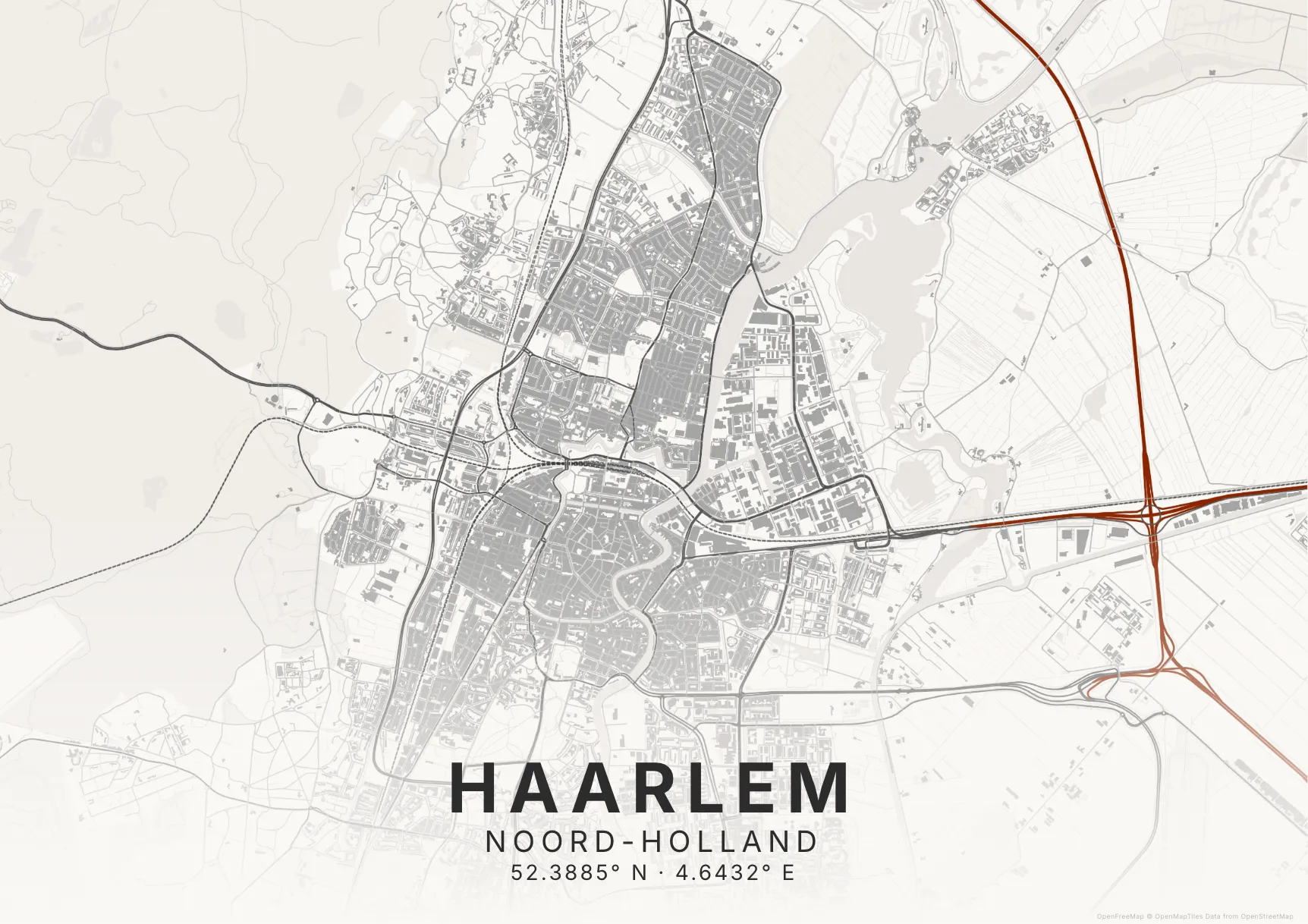 Kaartposter Haarlem in Inktwas stijl