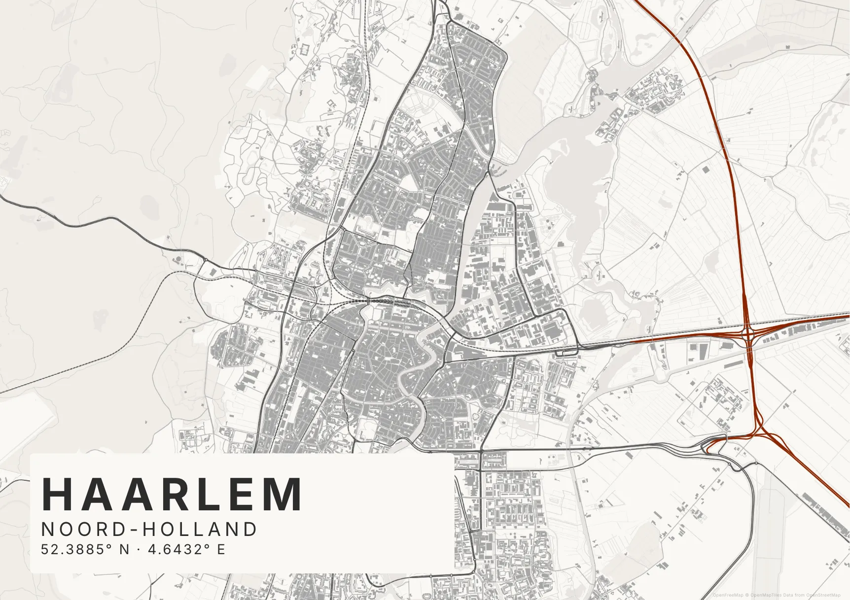 Kaartposter Haarlem in Inktwas stijl