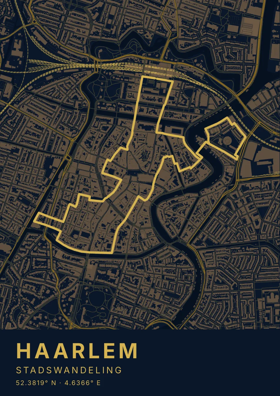 Kaartposter Haarlem in Nachtblauw stijl