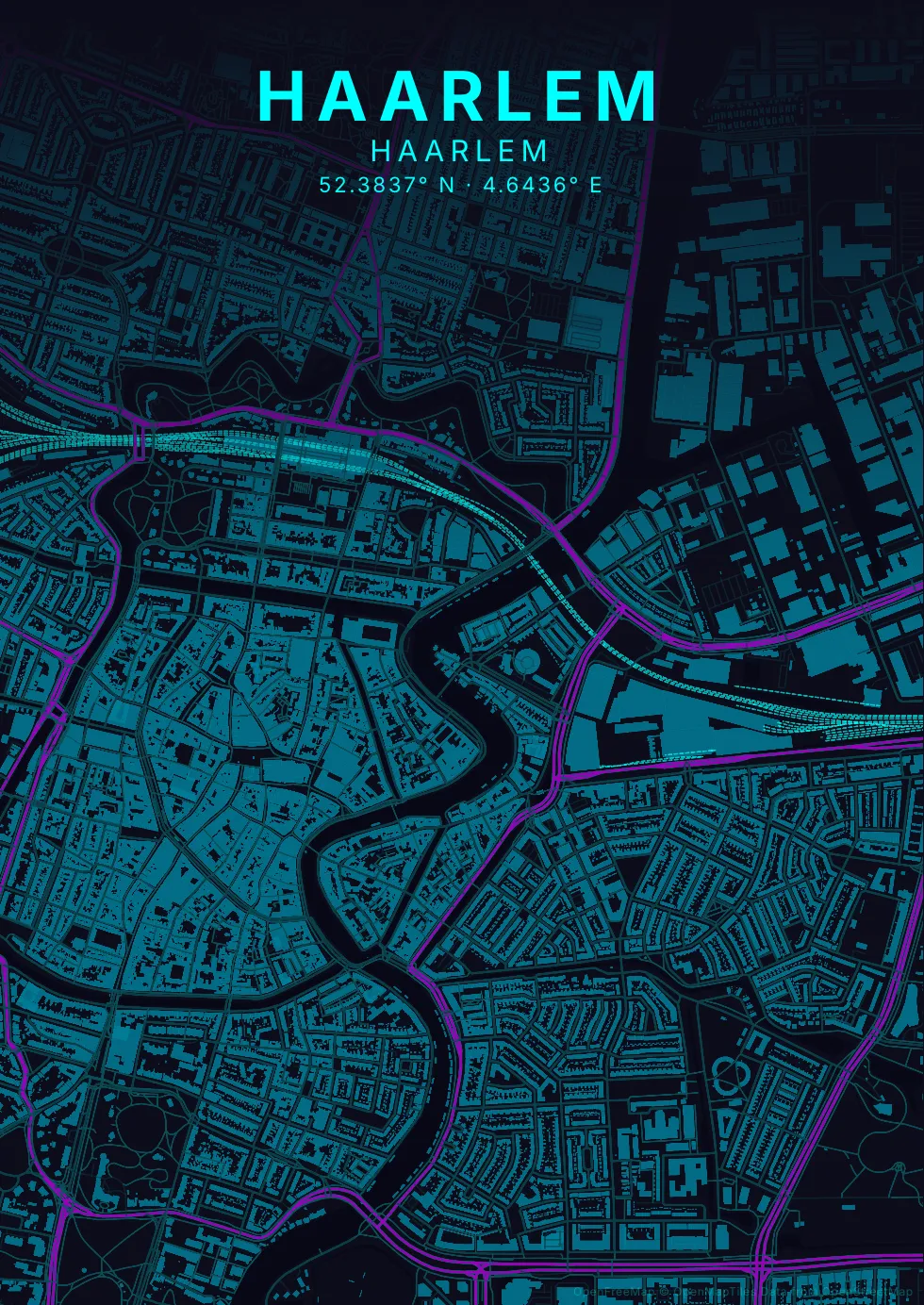 Kaartposter Haarlem in Neon stijl