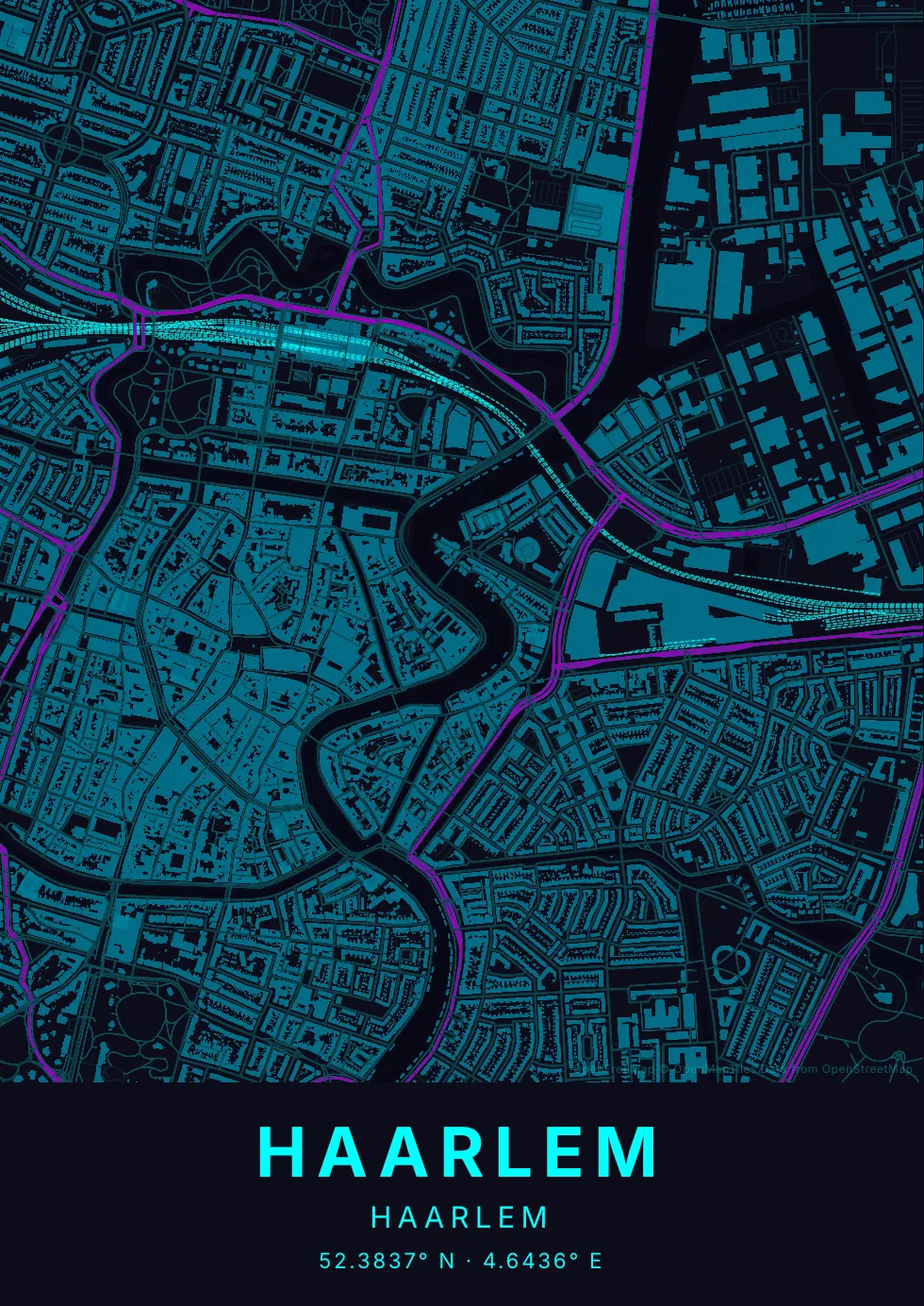 Kaartposter Haarlem in Neon stijl
