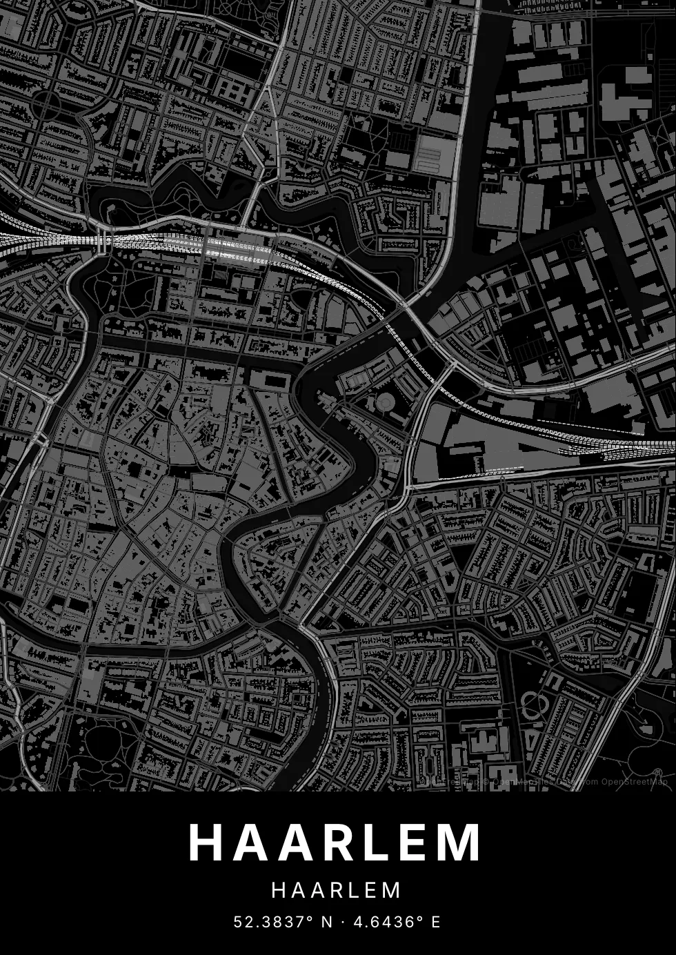 Kaartposter van Haarlem in Nachtzwart stijl