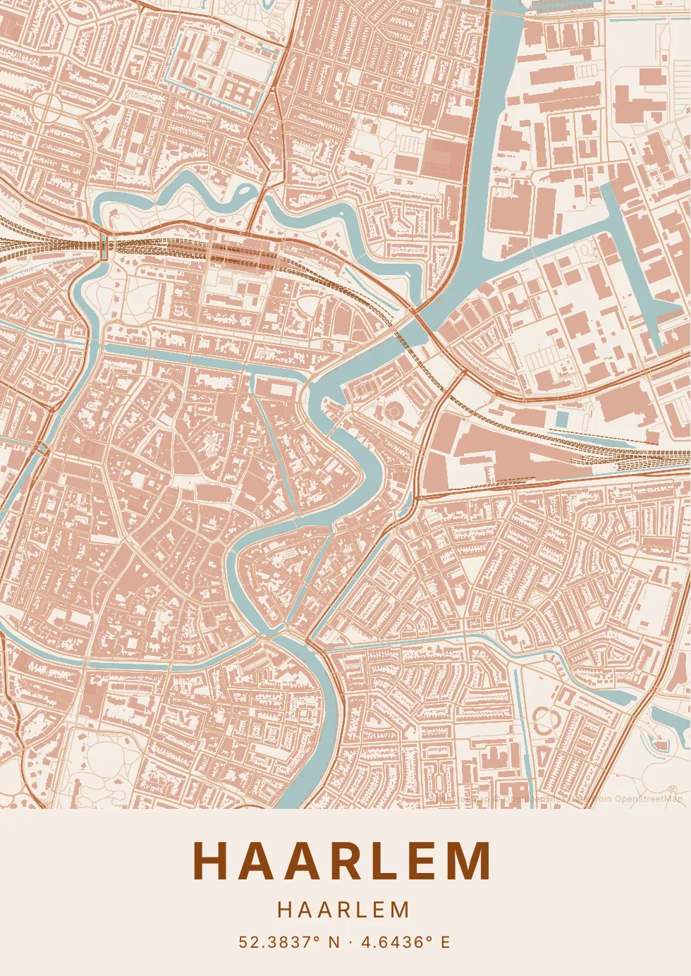 Kaartposter van Haarlem in Klei stijl