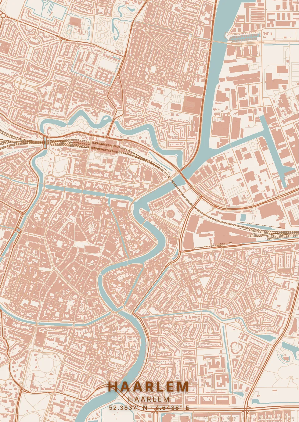Kaartposter Haarlem in Klei stijl