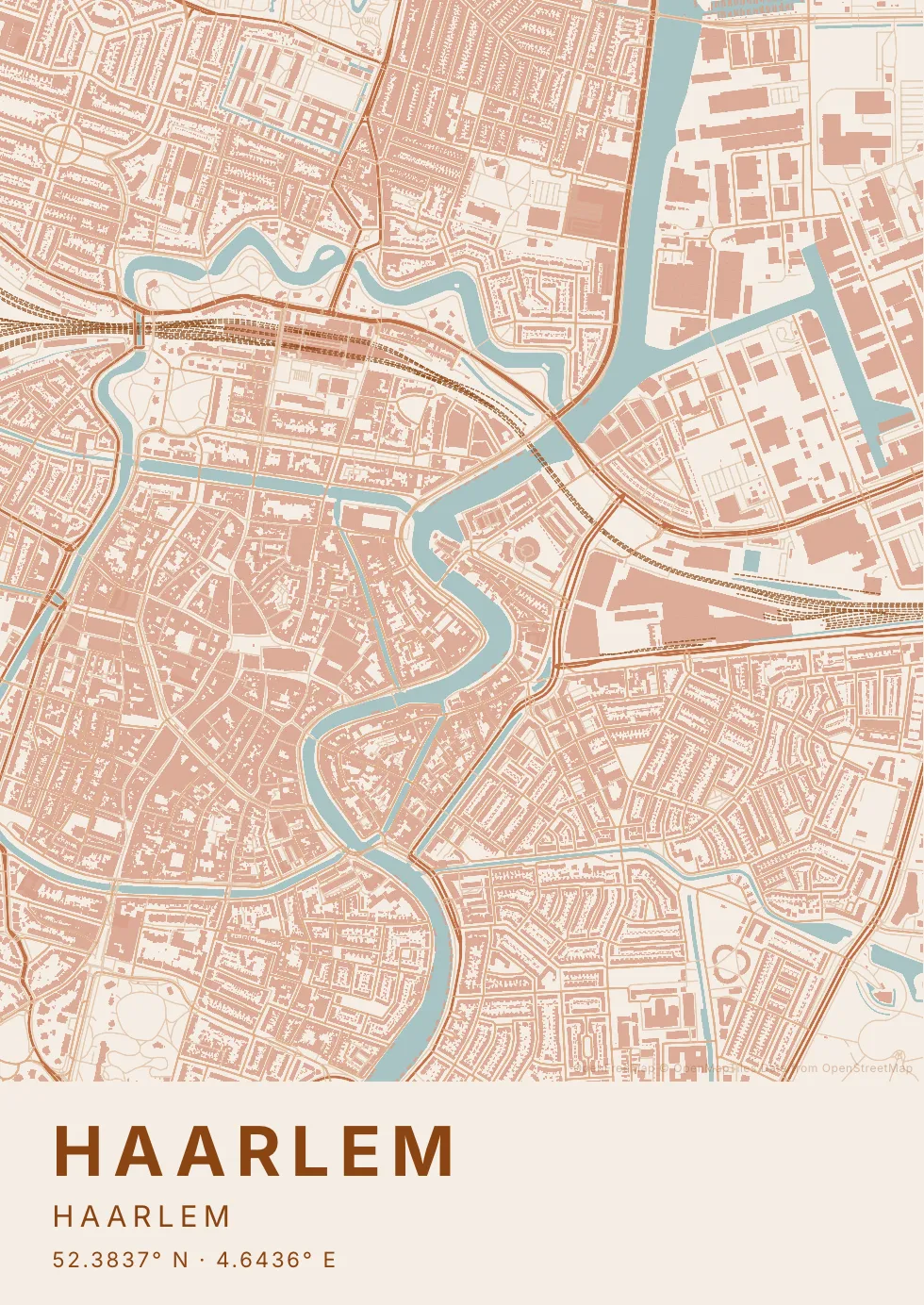 Kaartposter Haarlem in Klei stijl