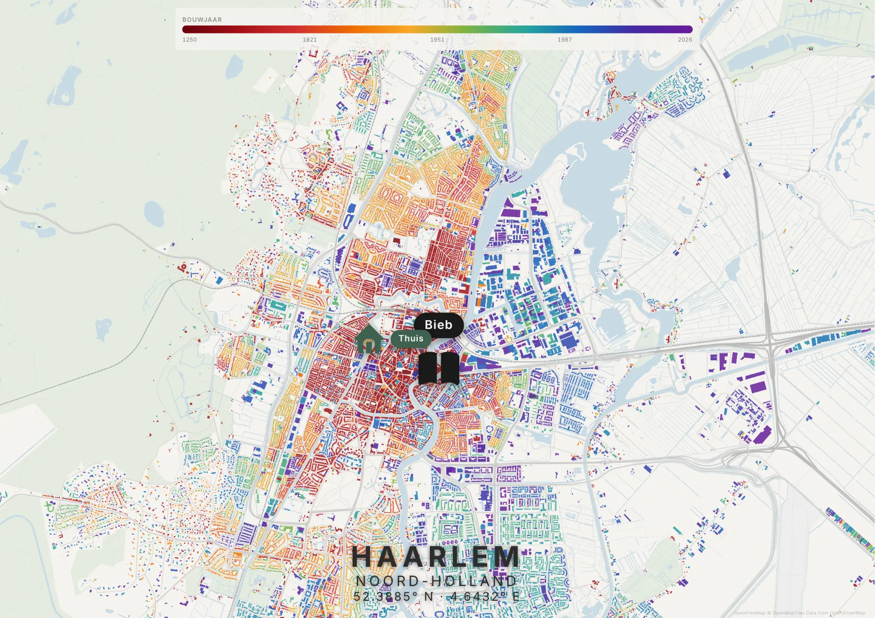 Kaartposter Haarlem in Tijdlaag stijl