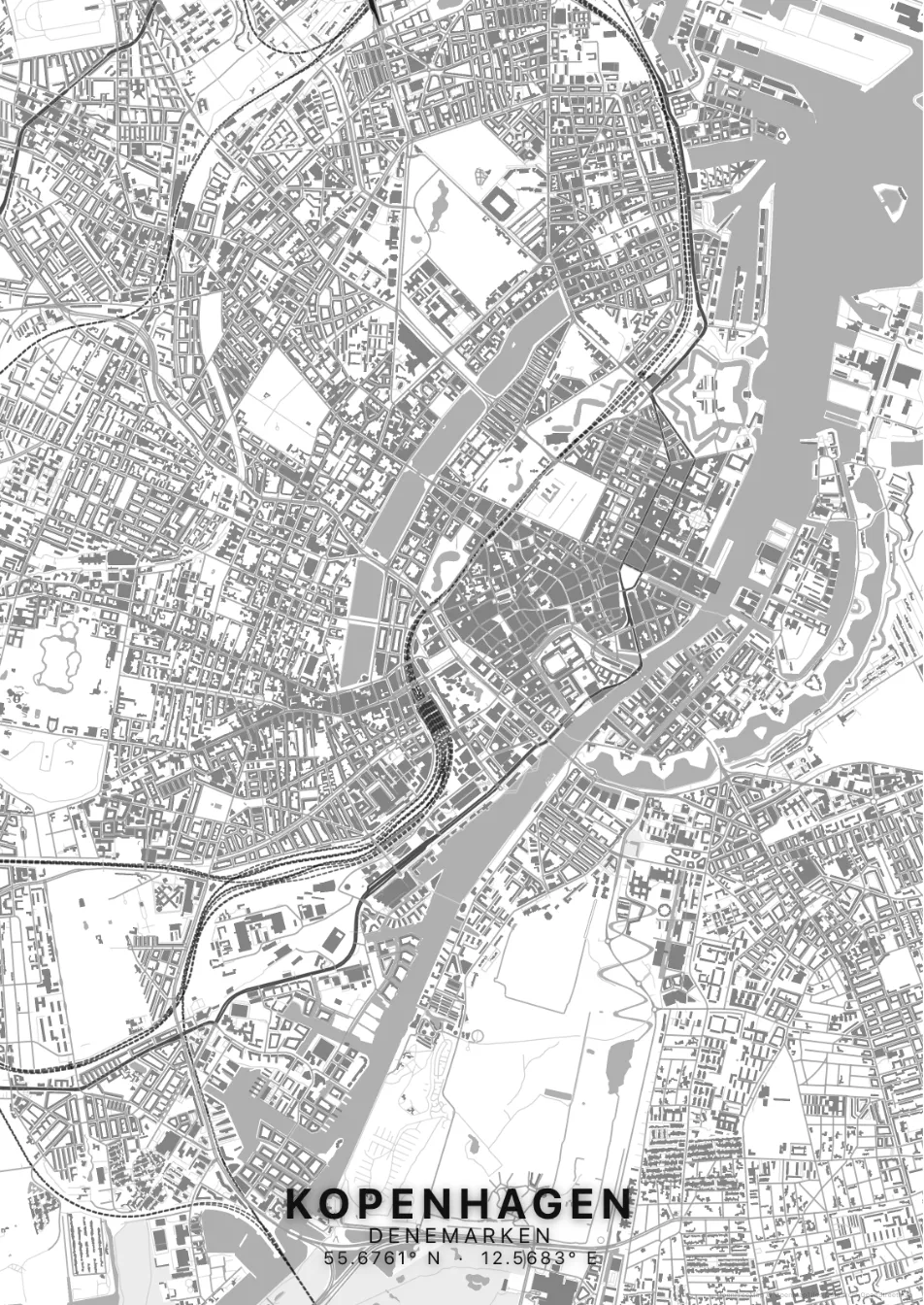 Kaartposter Kopenhagen in Helder stijl