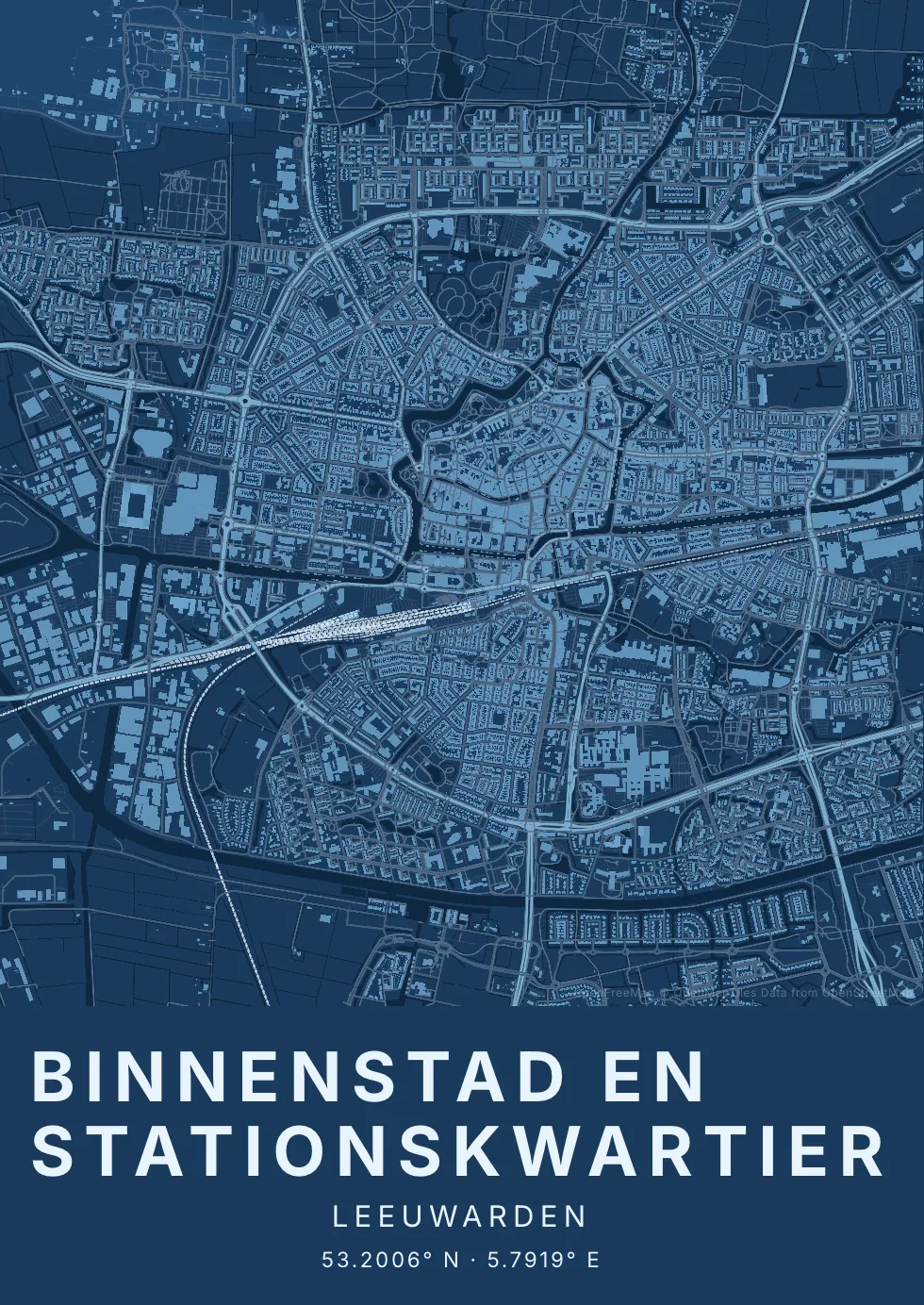 Leeuwarden in Blauwdruk stijl